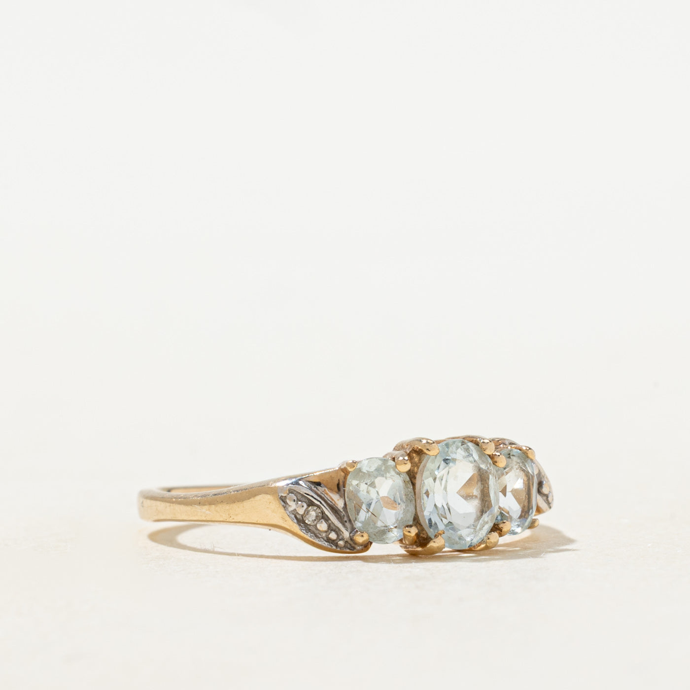 Three Stone Aquamarine & Diamond Accented Ring | 0.50ctw, 0.01ctw | SZ 6.75