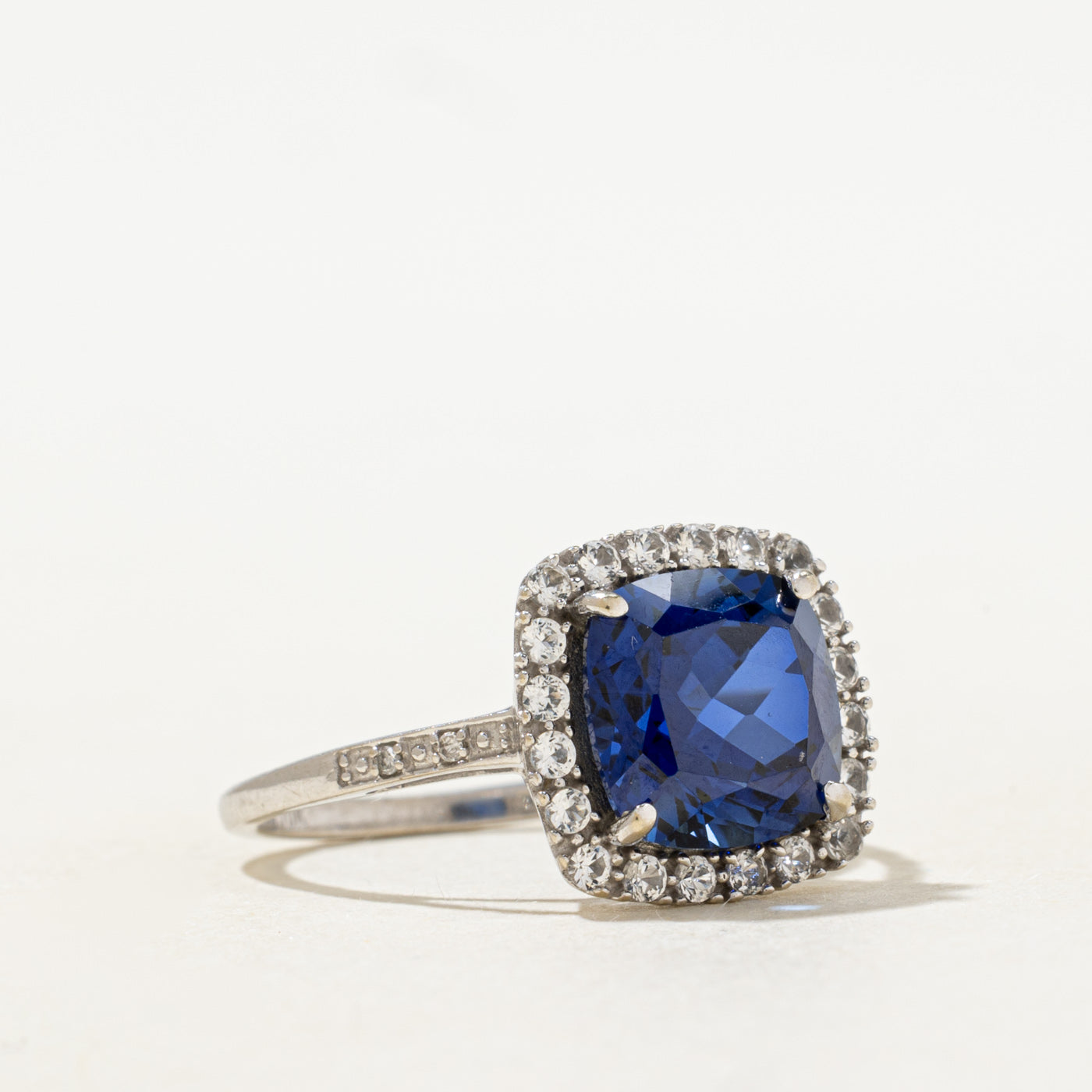 Synthetic Sapphire Halo Ring | 3.80ctw | SZ 7.0