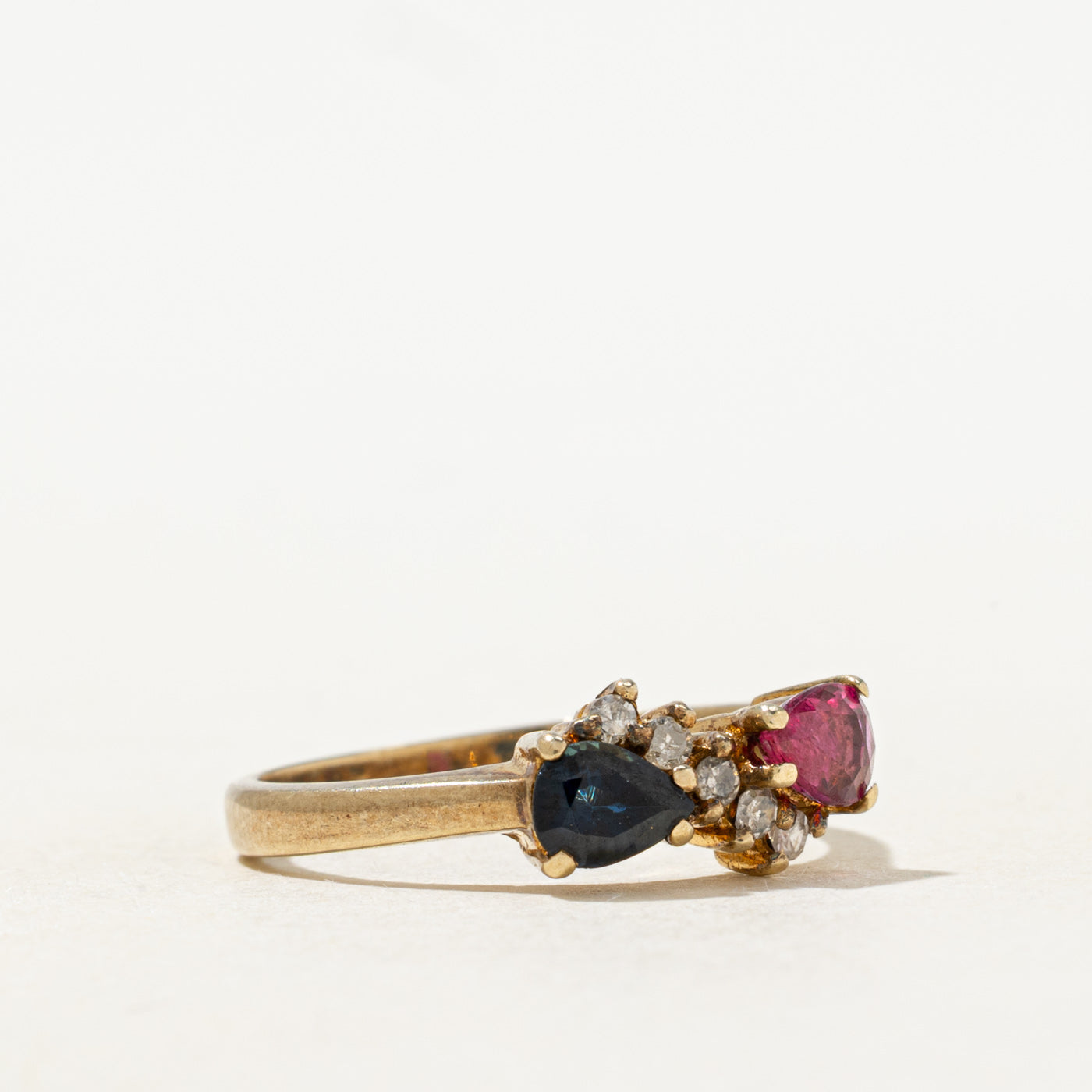 Sapphire, Ruby & Diamond Cross Over Ring | 1.0ctw, 0.50ct | SZ 6.5