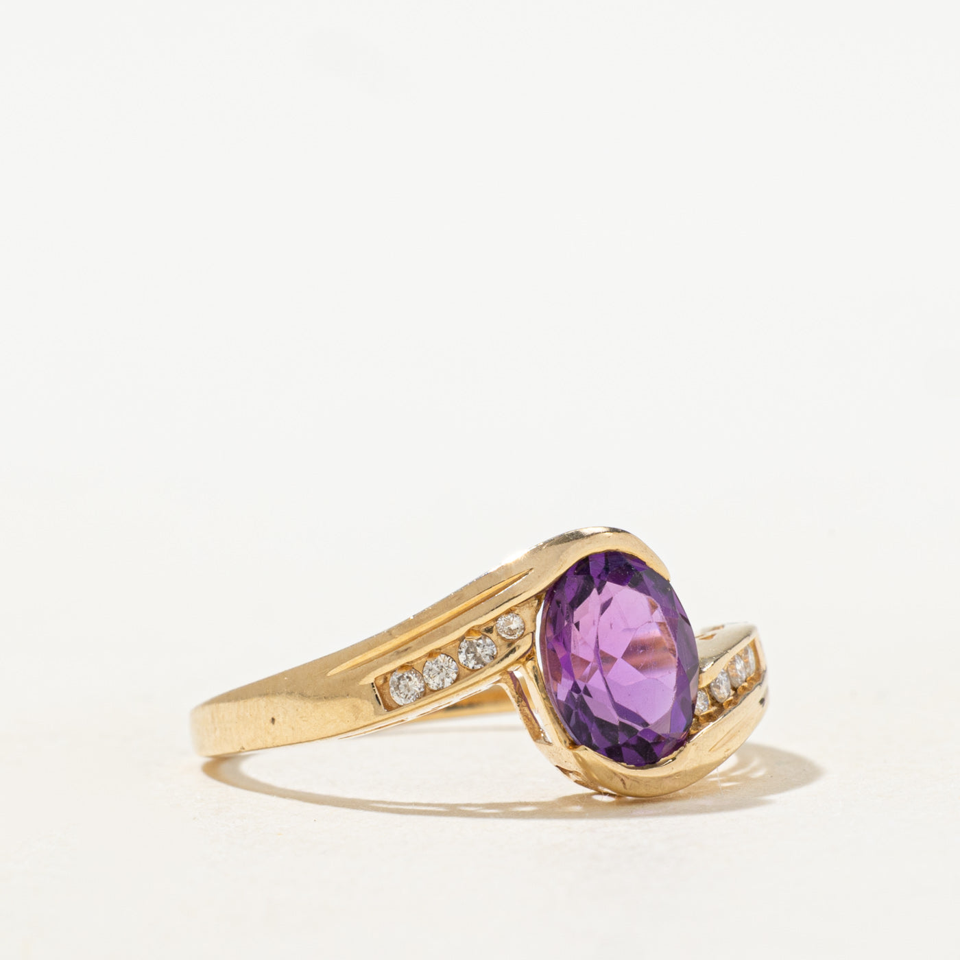 Amethyst & Diamond Bypass Ring | 1.0ct, 0.04ctw | SZ 8.0