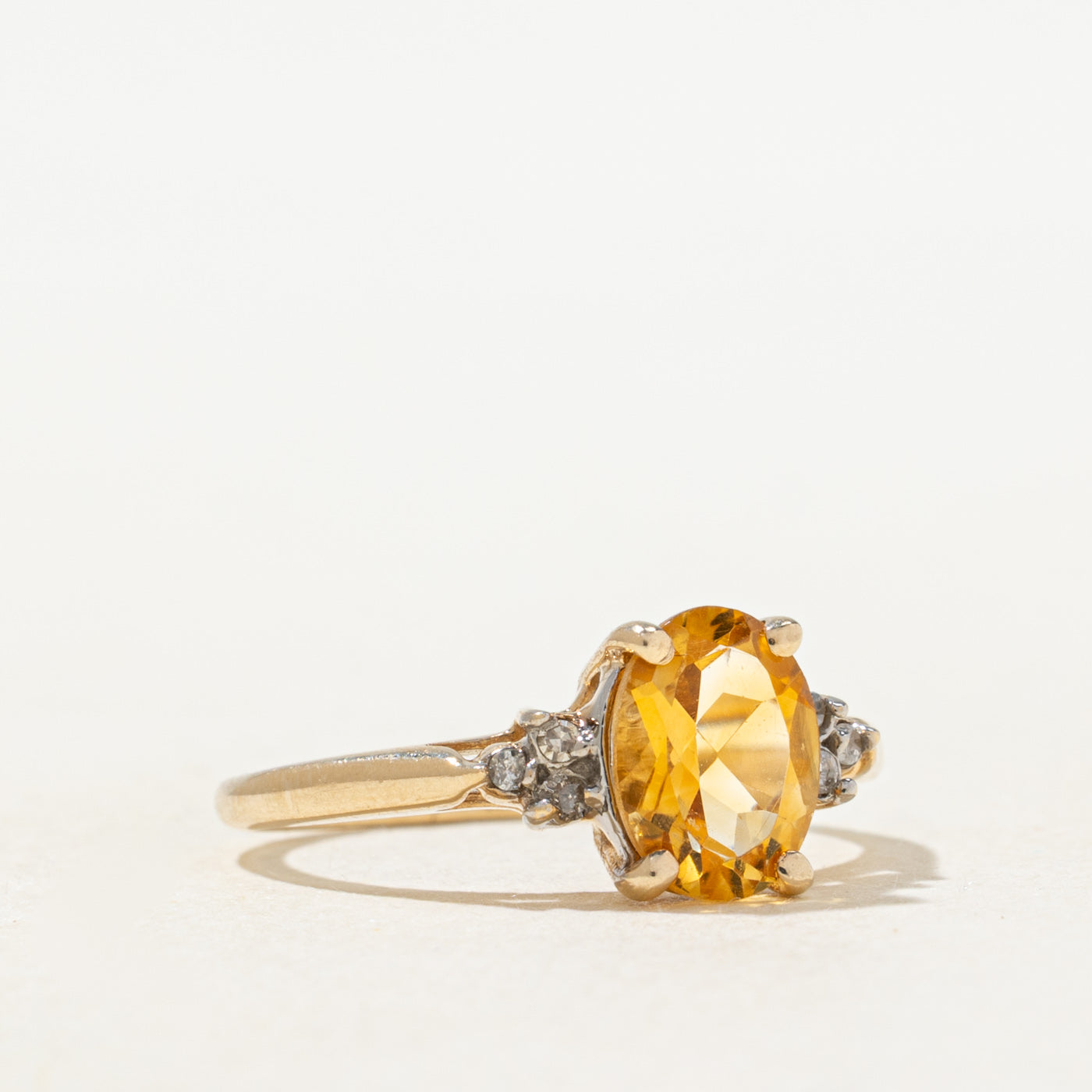 Oval Cut Citrine & Diamond Ring | 1.0ct, 0.03ctw | SZ 5.0