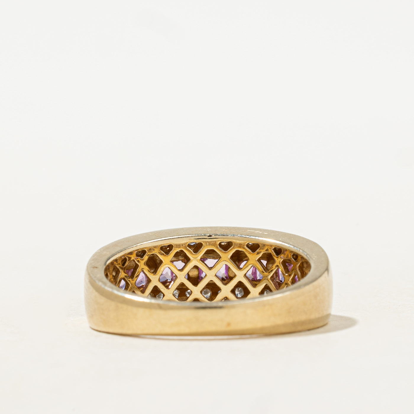 Channel Set Synthetic Pink Sapphire & Natural Diamond Band | 0.20ctw, 0.16ctw | SZ 7.5