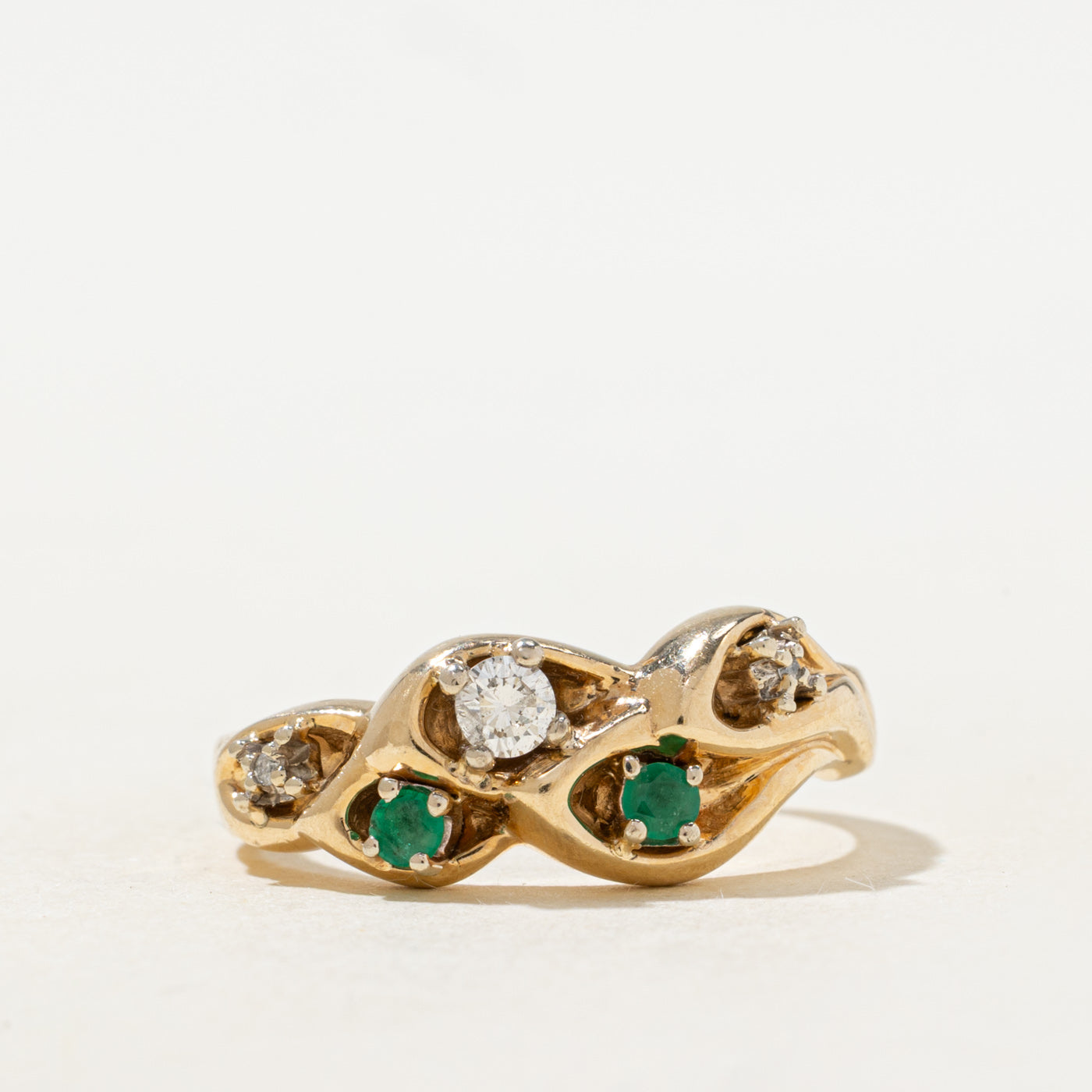 Scattered Emerald & Diamond Textured Ring | 0.06ctw, 0.11ctw | SZ 7.75
