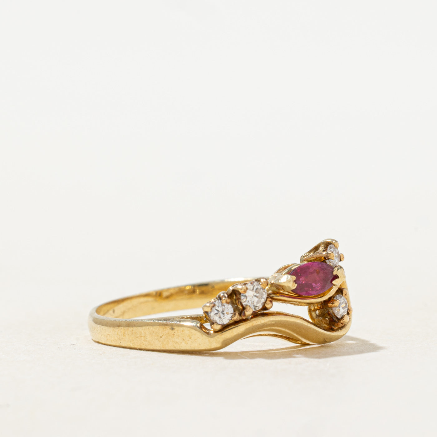 Marquise Cut Ruby & Diamond Abstract Ring | SZ 6.5