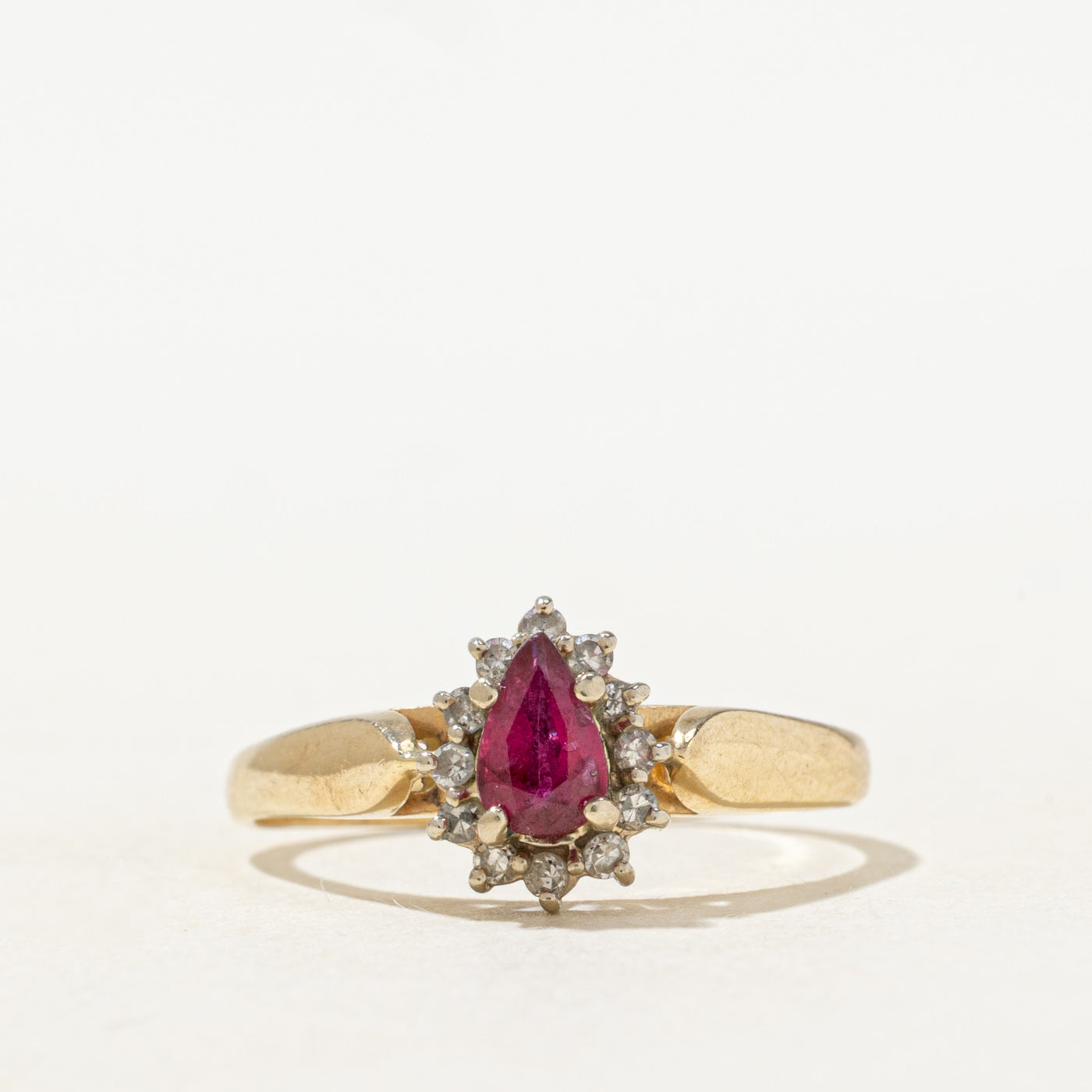 Pear Cut Ruby & Diamond Petal Halo Ring | SZ 7.25
