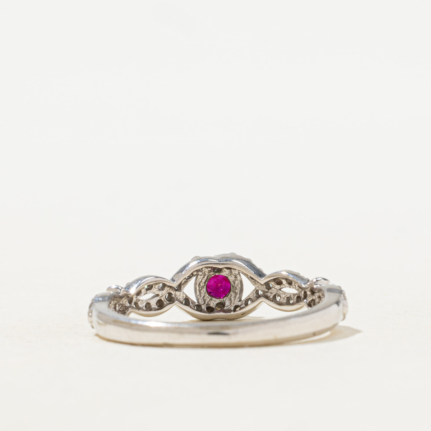 Synthetic Ruby & Natural Diamond Cross Over Ring | SZ 7.5