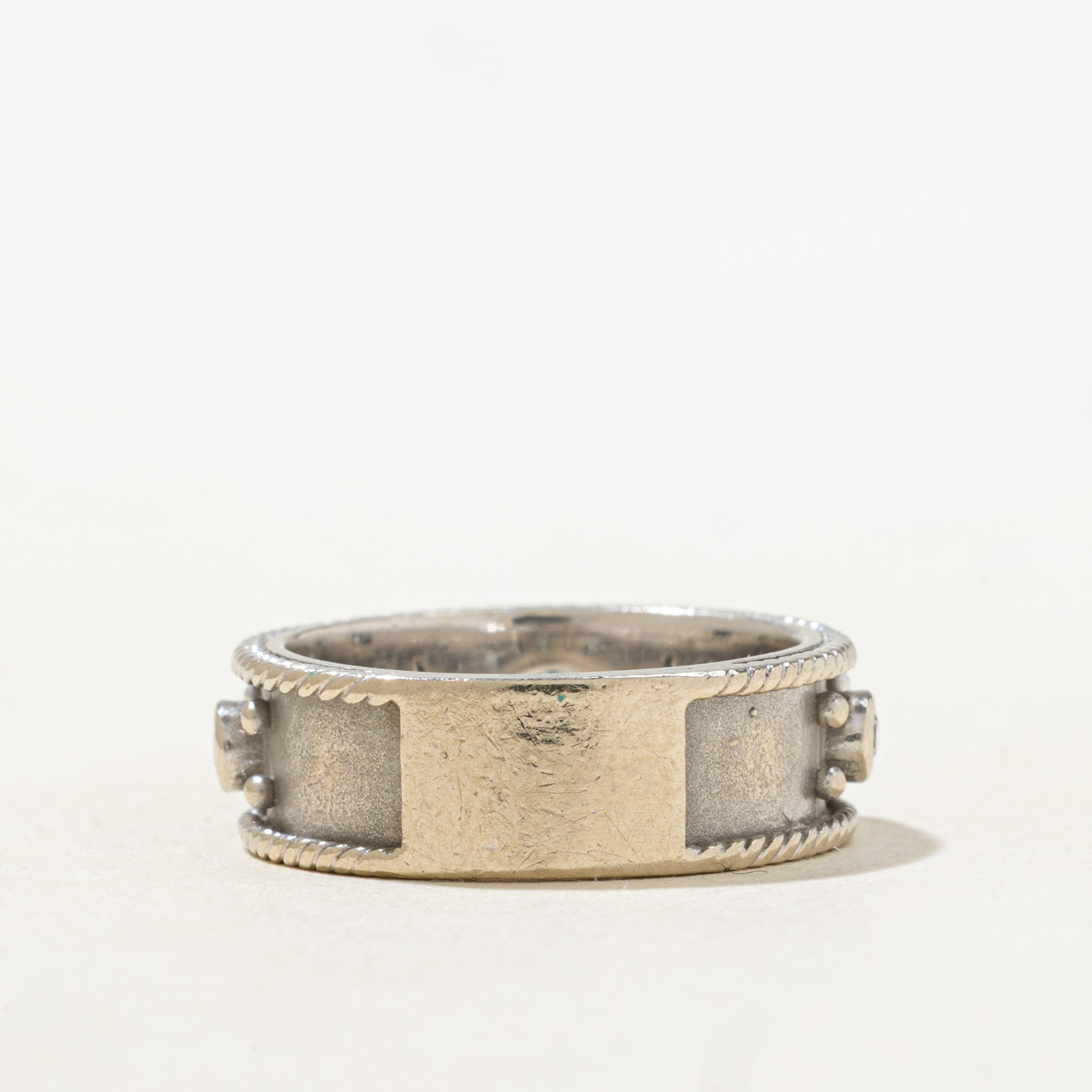 Bezel Set Blue Topaz & Diamond Textured Band | 6.90mm | SZ 6.75