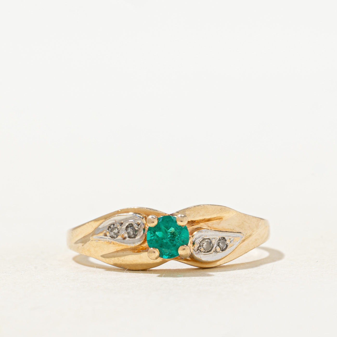 Synthetic Emerald & Natural Diamond Ring | SZ 7.75