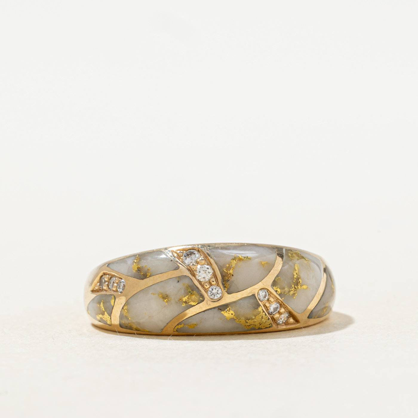 Bague bombée texturée en quartz et diamants | 1,0 ct, 0,05 ct | Taille 7,75