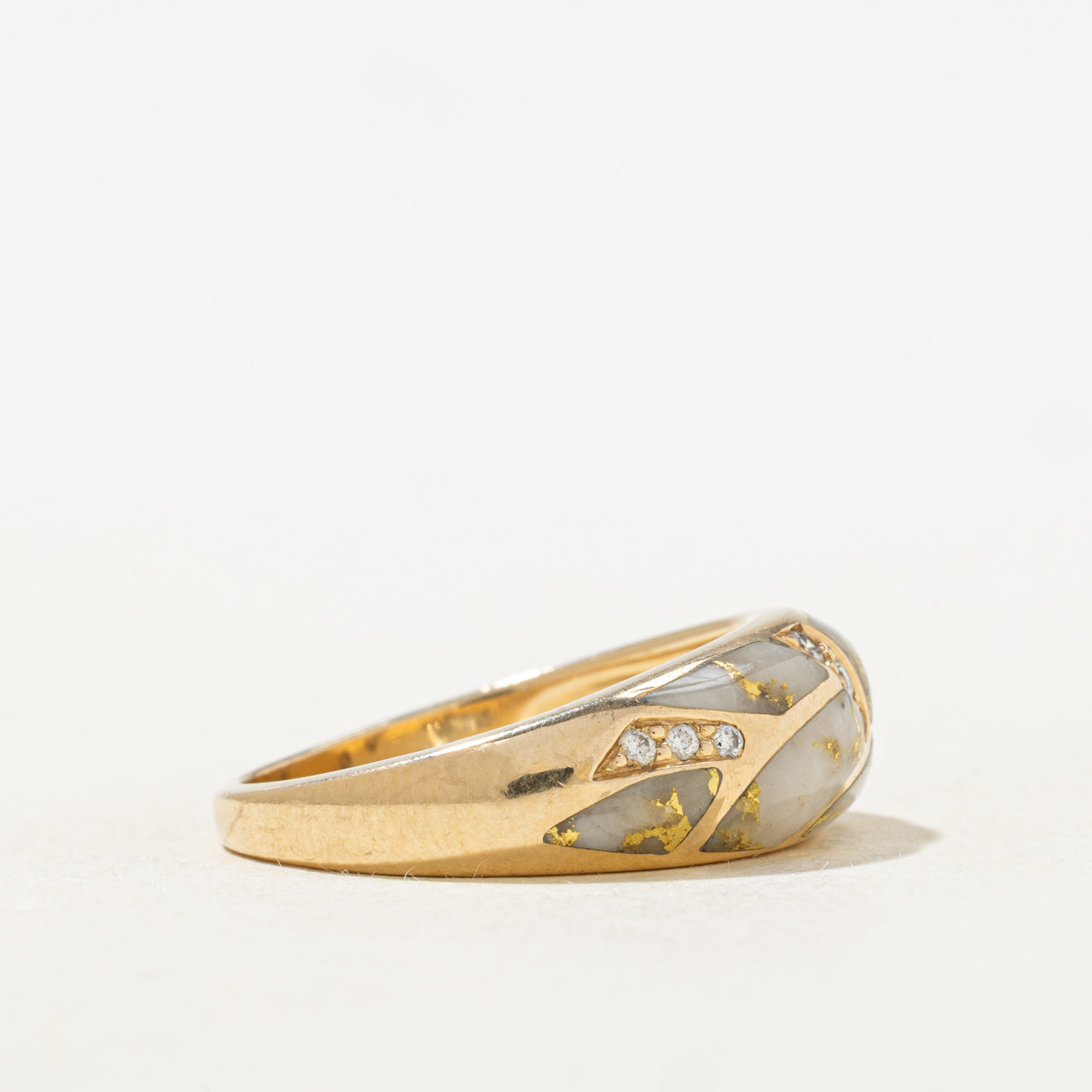 Bague bombée texturée en quartz et diamants | 1,0 ct, 0,05 ct | Taille 7,75