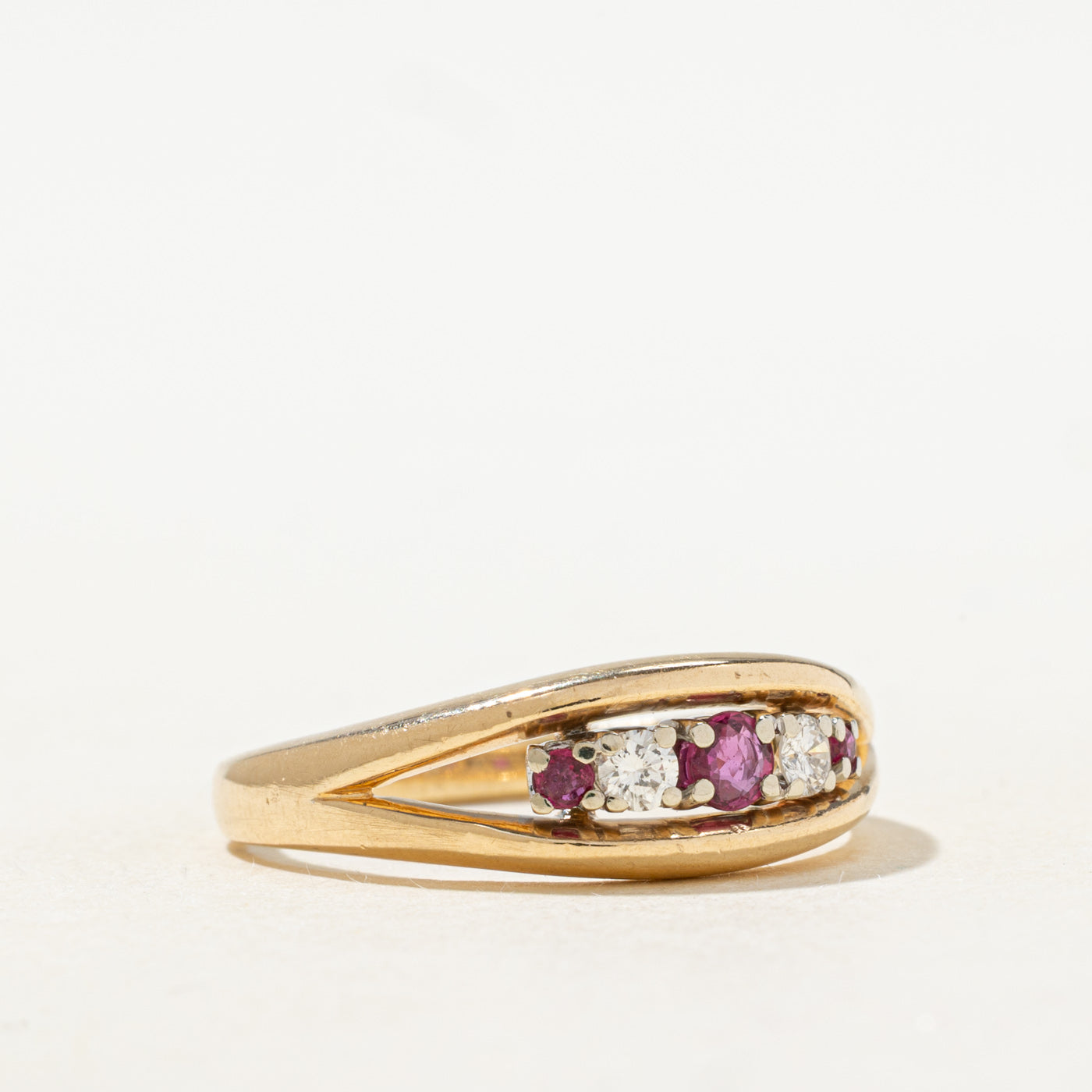 Five Stone Ruby & Diamond Tapered Ring | 0.12ctw, 0.05ctw | SZ 10.75