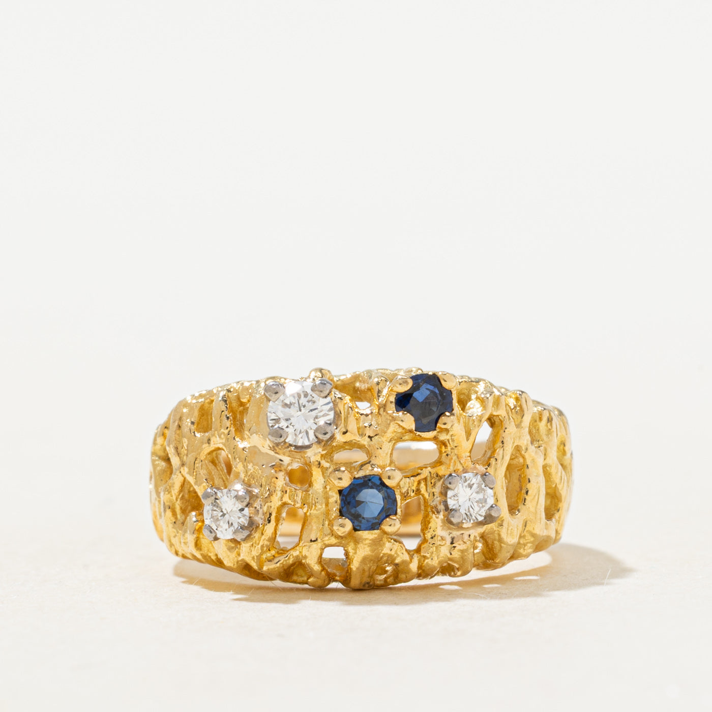 Sapphire & Diamond Textured Openwork Band | 0.06ctw, 0.12ctw | SZ 3.75