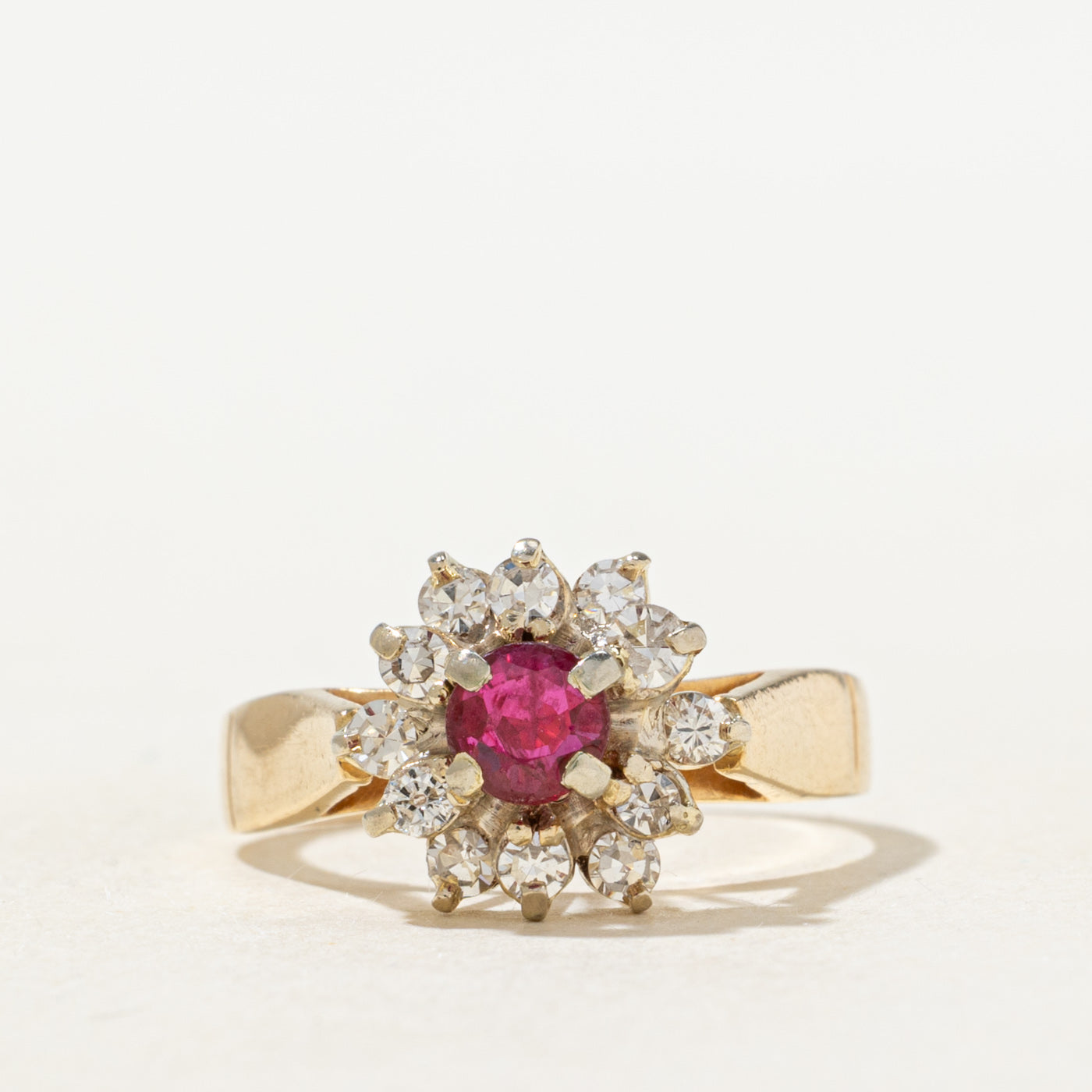 Ruby & Diamond Petal Halo Ring | 0.36ct, 0.24ctw | SZ 5.5
