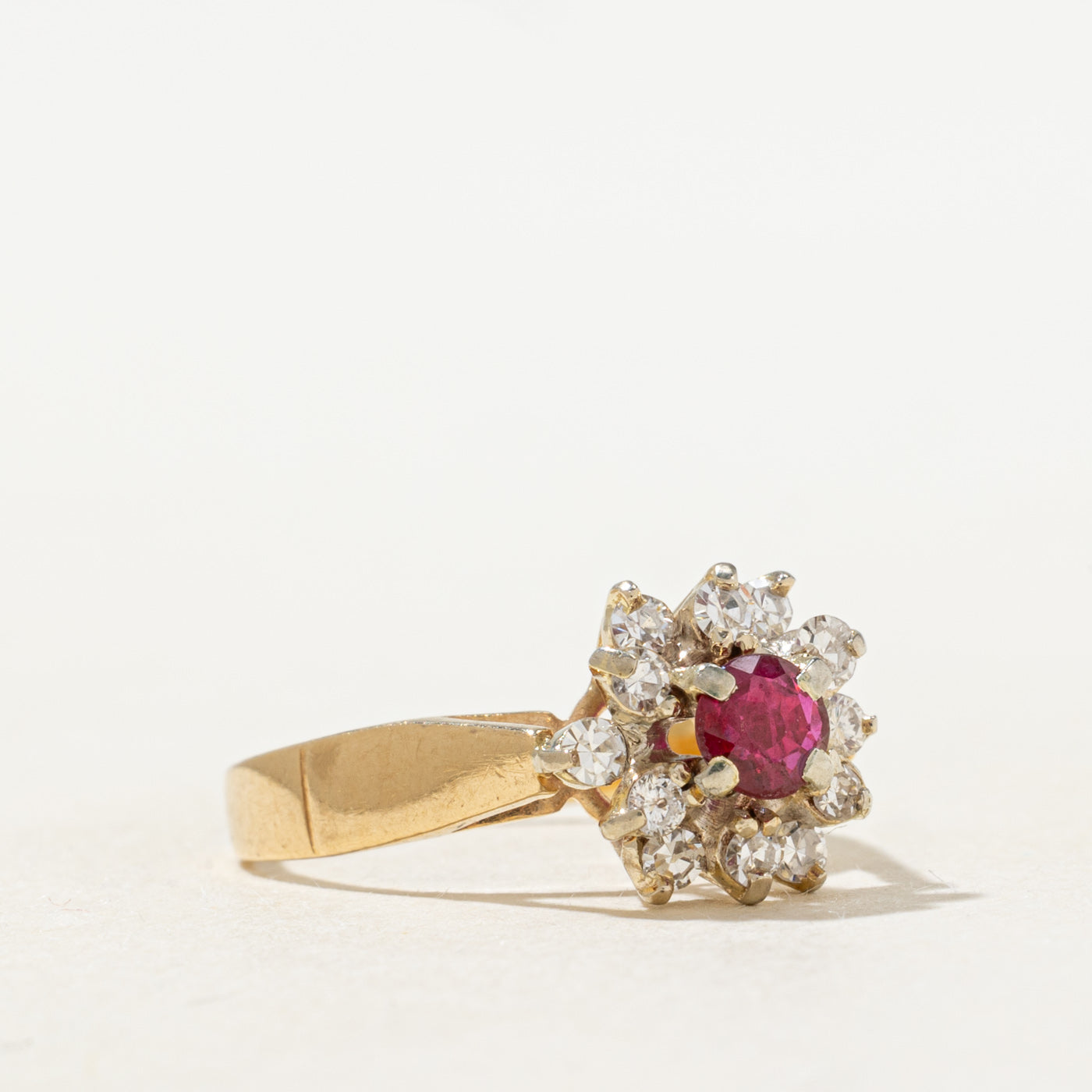 Ruby & Diamond Petal Halo Ring | 0.36ct, 0.24ctw | SZ 5.5