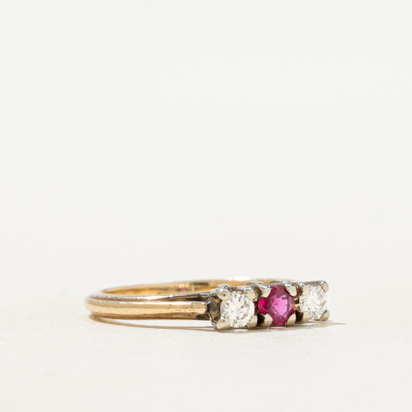 Three Stone Ruby & Diamond Ring | 0.18ct, 0.18ct | SZ 5.75