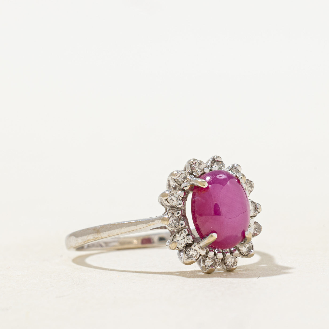 Synthetic Ruby & Natural Diamond Petal Halo Ring | 2.0ct, 0.26ctw | SZ 7.0