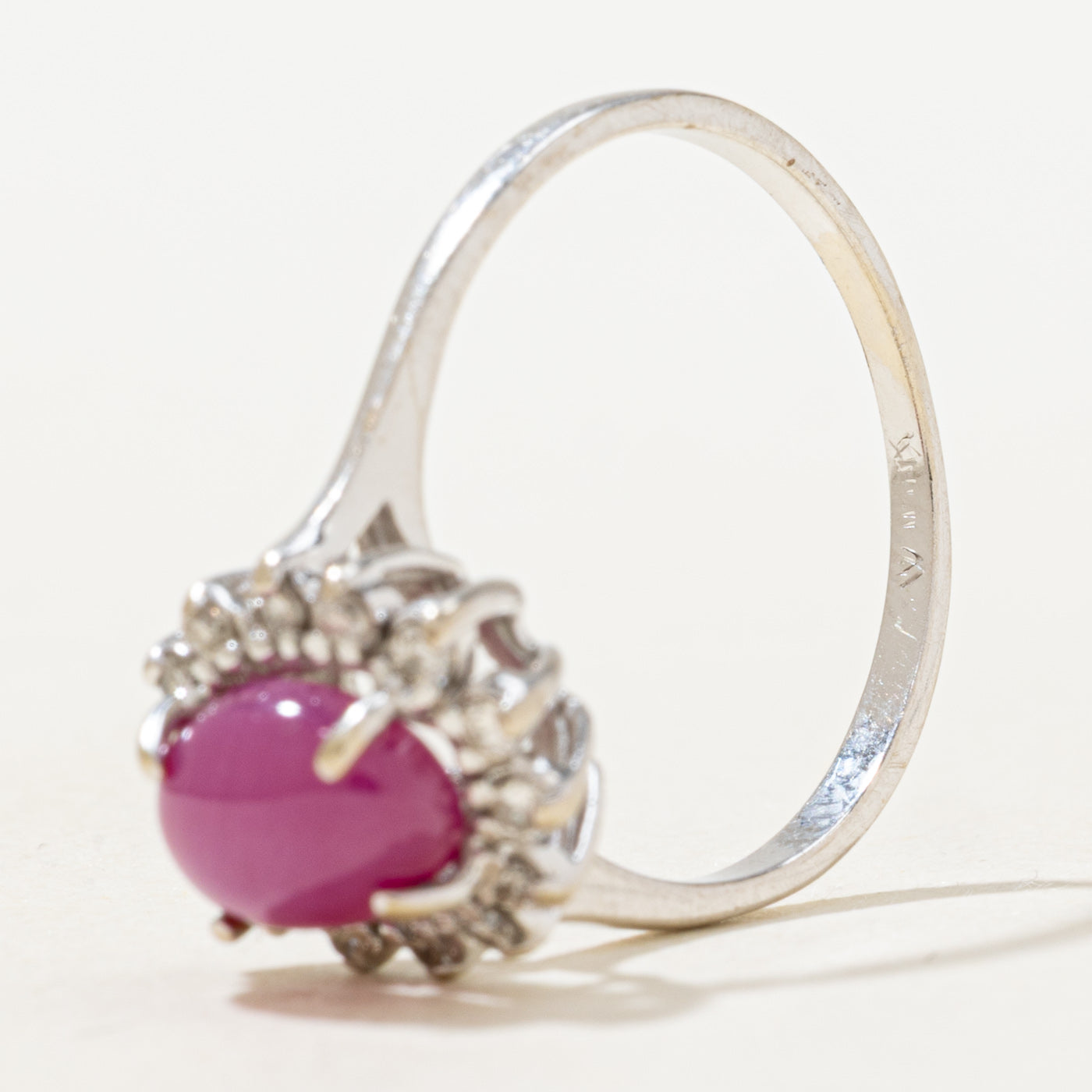 Synthetic Ruby & Natural Diamond Petal Halo Ring | 2.0ct, 0.26ctw | SZ 7.0