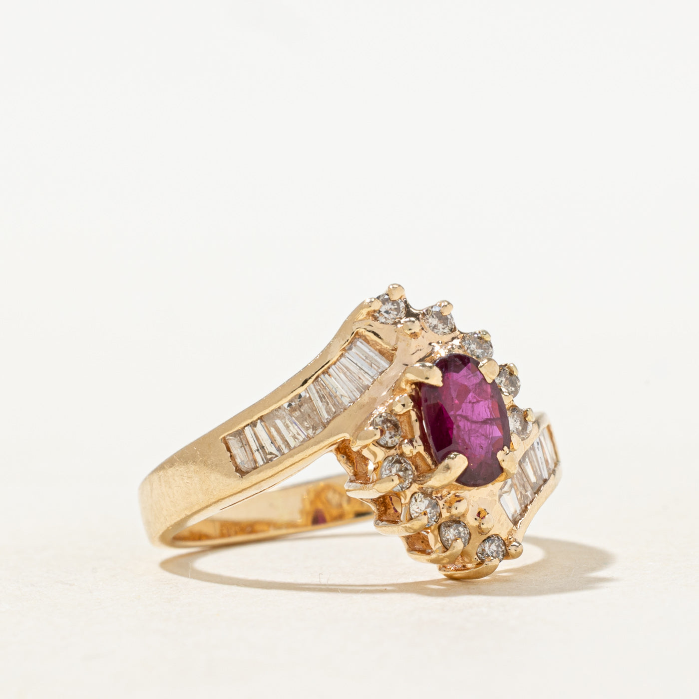 Ruby & Diamond Petal Halo Bypass Ring | 0.45ctw, 0.24ctw | SZ 5.5