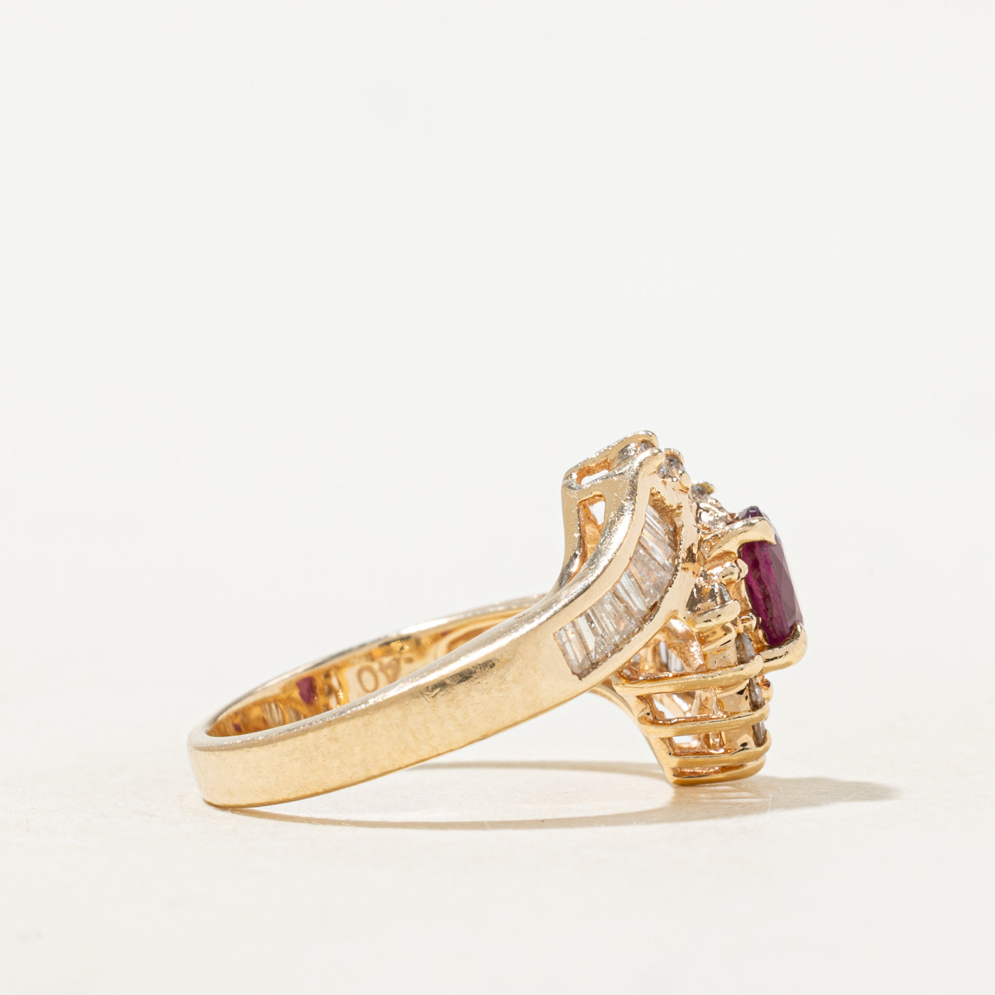 Ruby & Diamond Petal Halo Bypass Ring | 0.45ctw, 0.24ctw | SZ 5.5