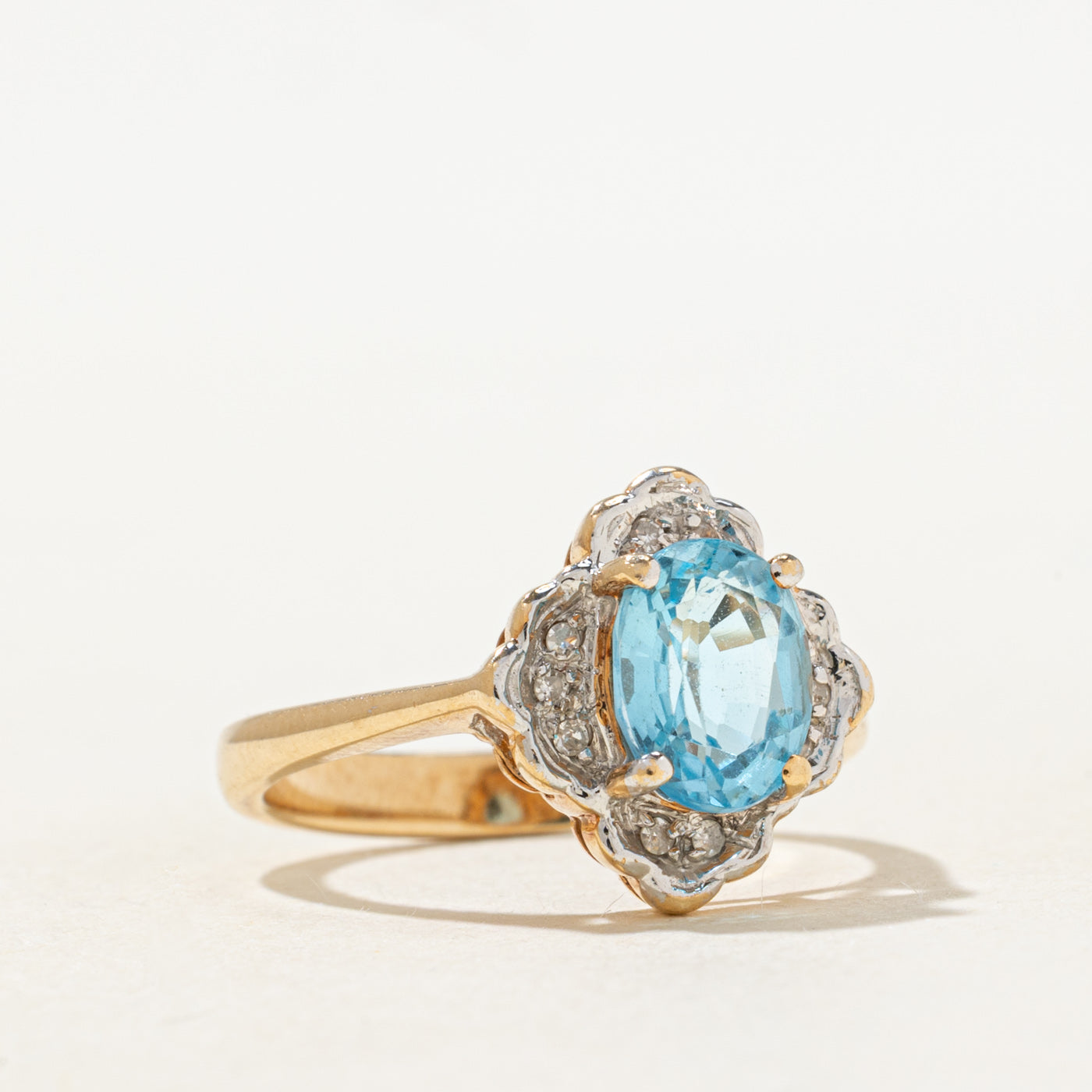 Blue Topaz & Diamond Petal Halo Ring | 1.24ct, 0.05ctw | SZ 6.25