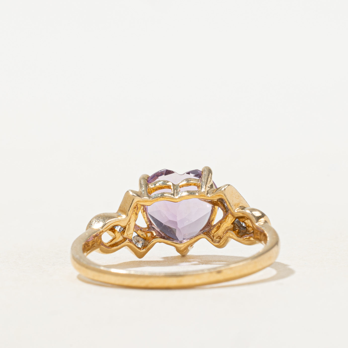 Heart Cut Amethyst & Diamond Cross Over Ring | 1.40ct, 0.03ctw | SZ 7.0