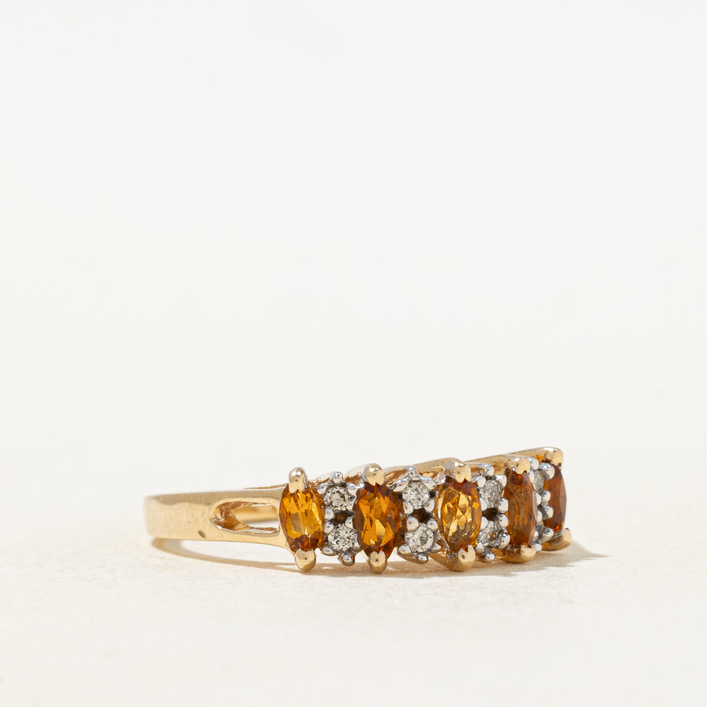 Five Stone Marquise Cut Citrine & Diamond Ring | 0.25ctw, 0.04ctw | SZ 7.0