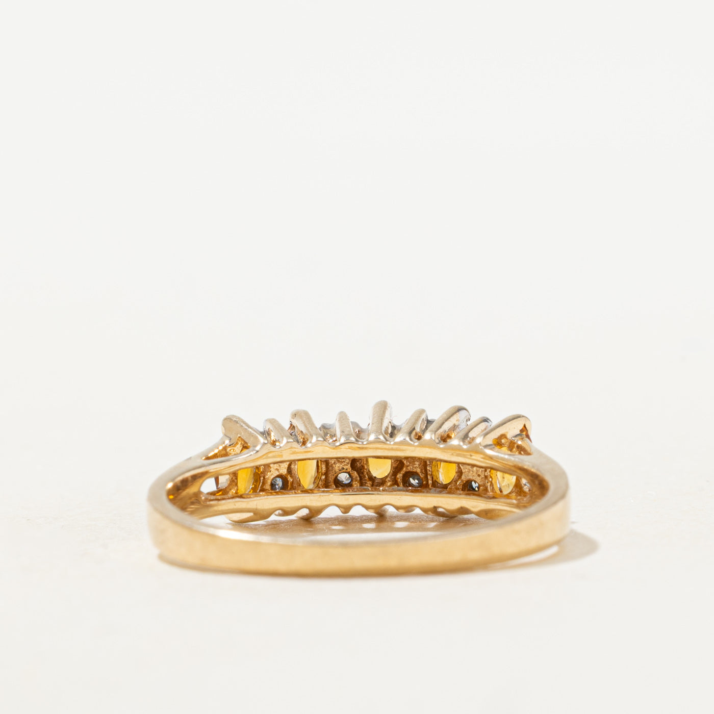 Five Stone Marquise Cut Citrine & Diamond Ring | 0.25ctw, 0.04ctw | SZ 7.0