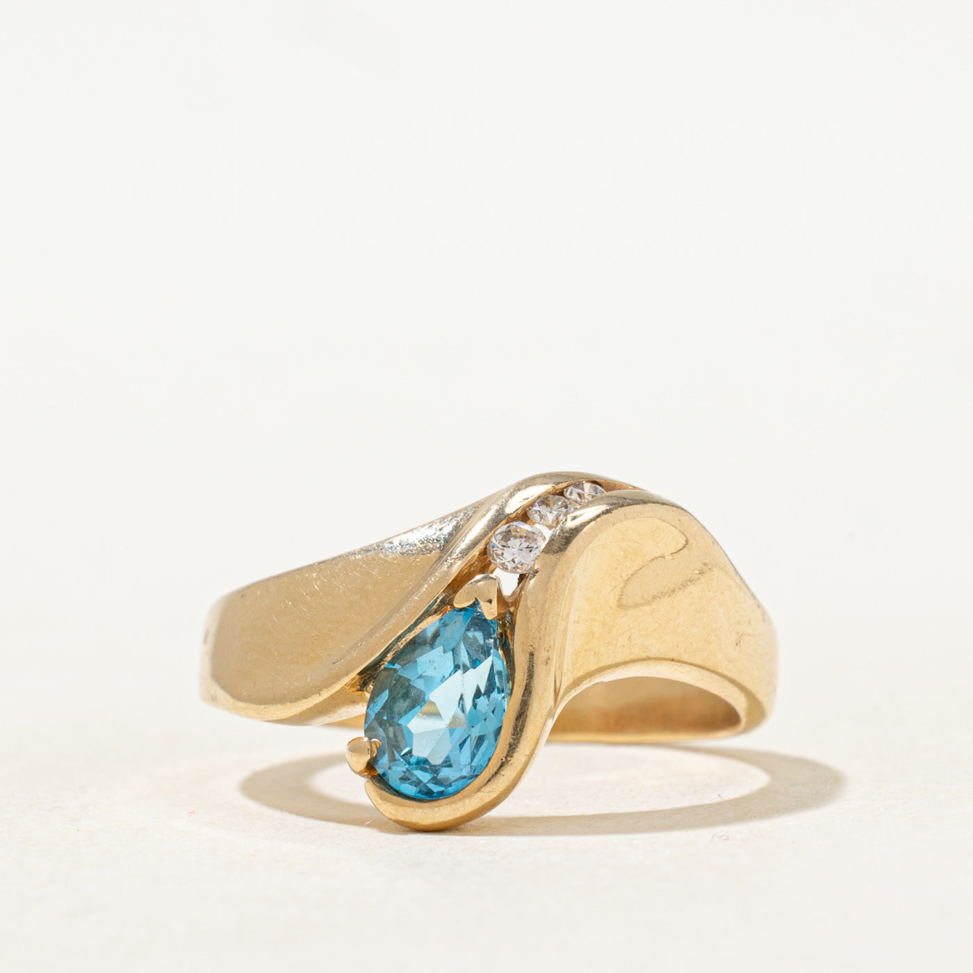 Pear Cut Blue Topaz & Diamond Abstract Ring | 0.75ct, 0.03ctw | SZ 7.25
