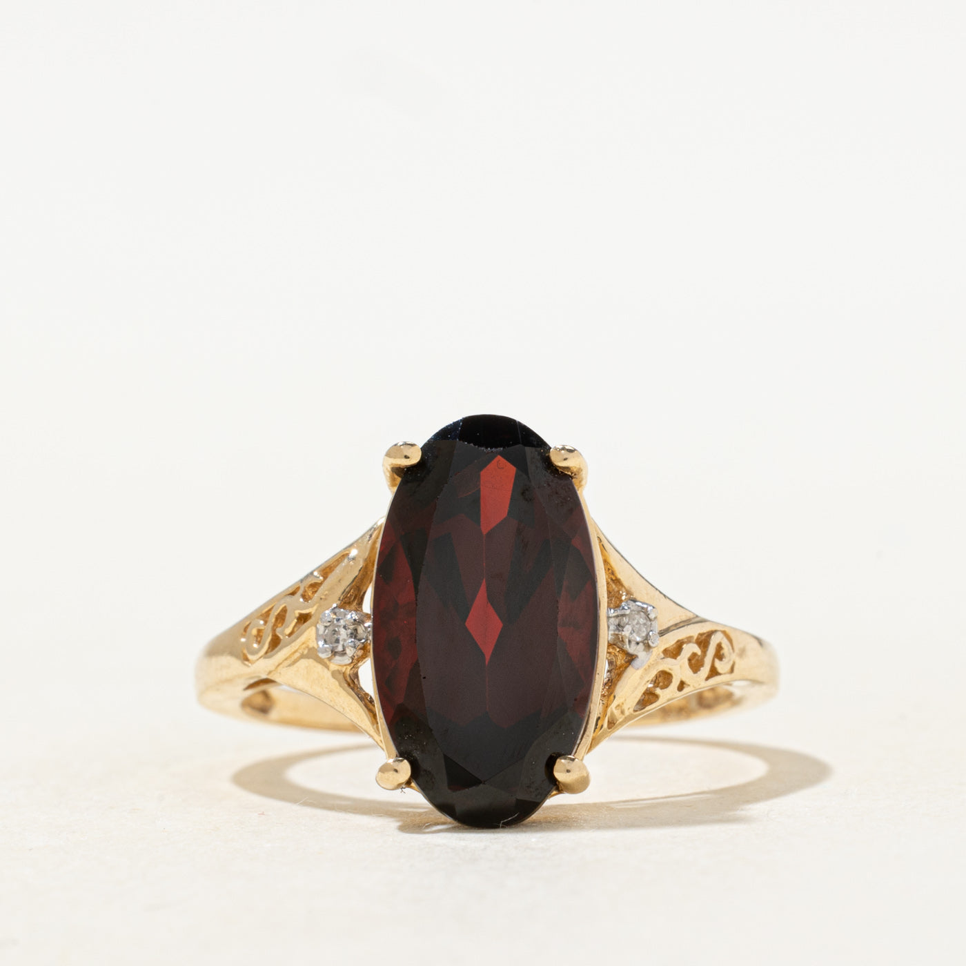 Garnet & Diamond Accented Scrollwork Ring | 4.80ct, 0.01ctw | SZ 8.0