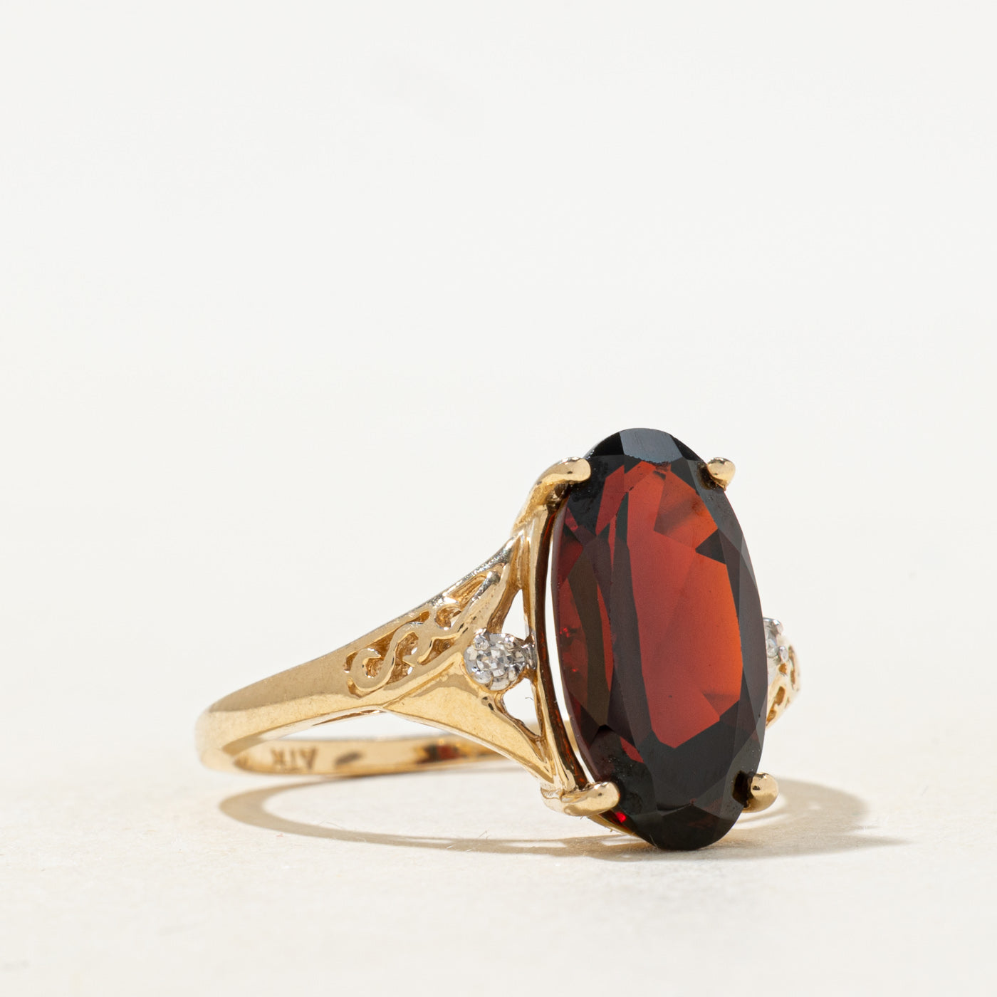 Garnet & Diamond Accented Scrollwork Ring | 4.80ct, 0.01ctw | SZ 8.0