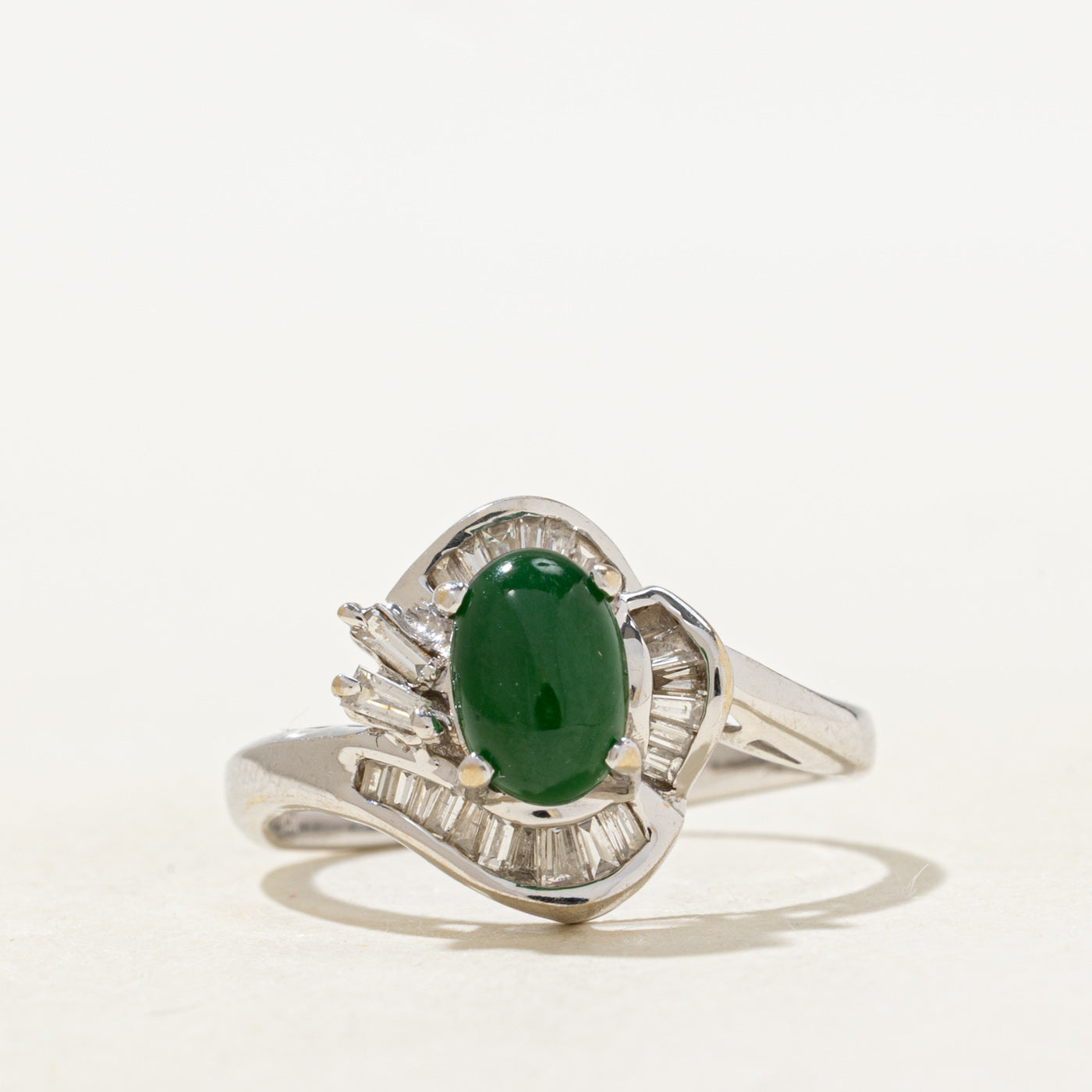 Nephrite Jade & Diamond Halo Ring | 1.0ct, 0.25ctw | SZ 6.75