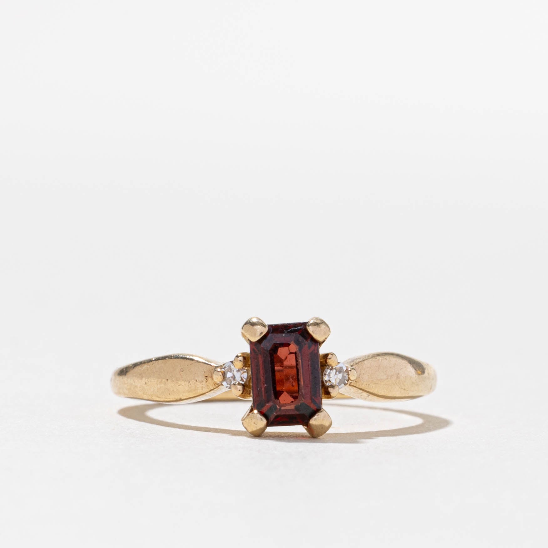 10k Emerald Cut Garnet & Diamond Accented Ring | 0.75ct, 0.02ctw | SZ 6.75