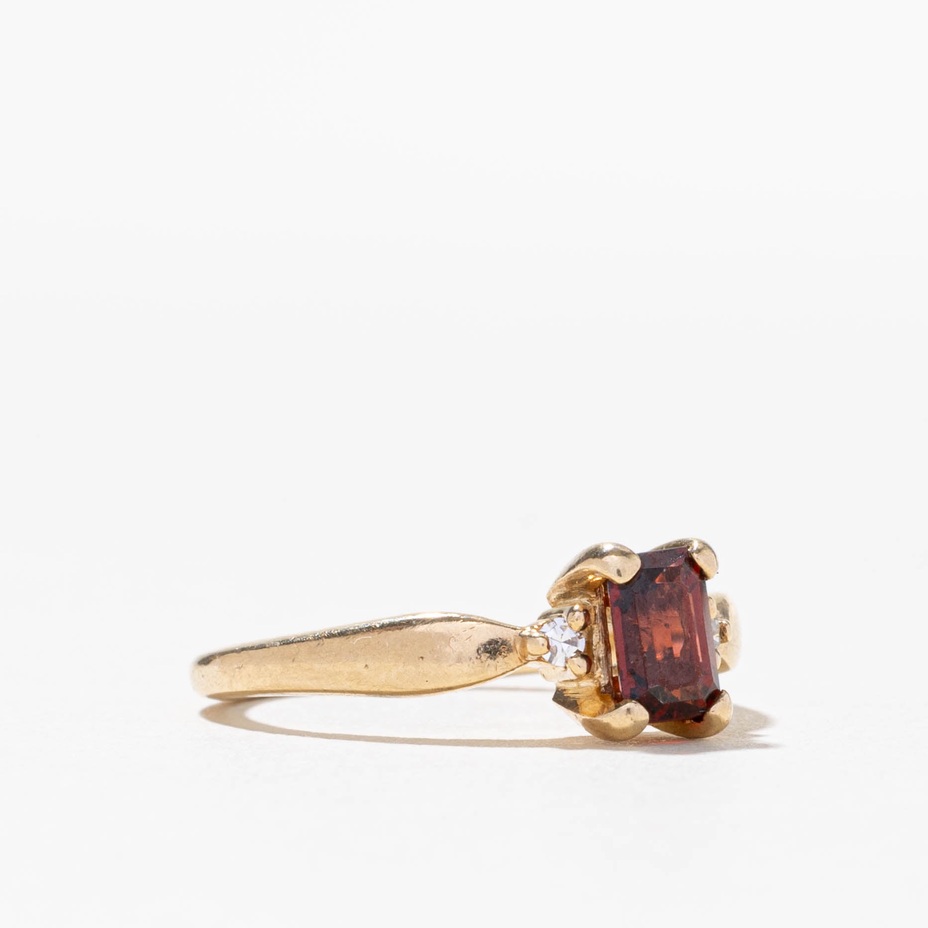 10k Emerald Cut Garnet & Diamond Accented Ring | 0.75ct, 0.02ctw | SZ 6.75