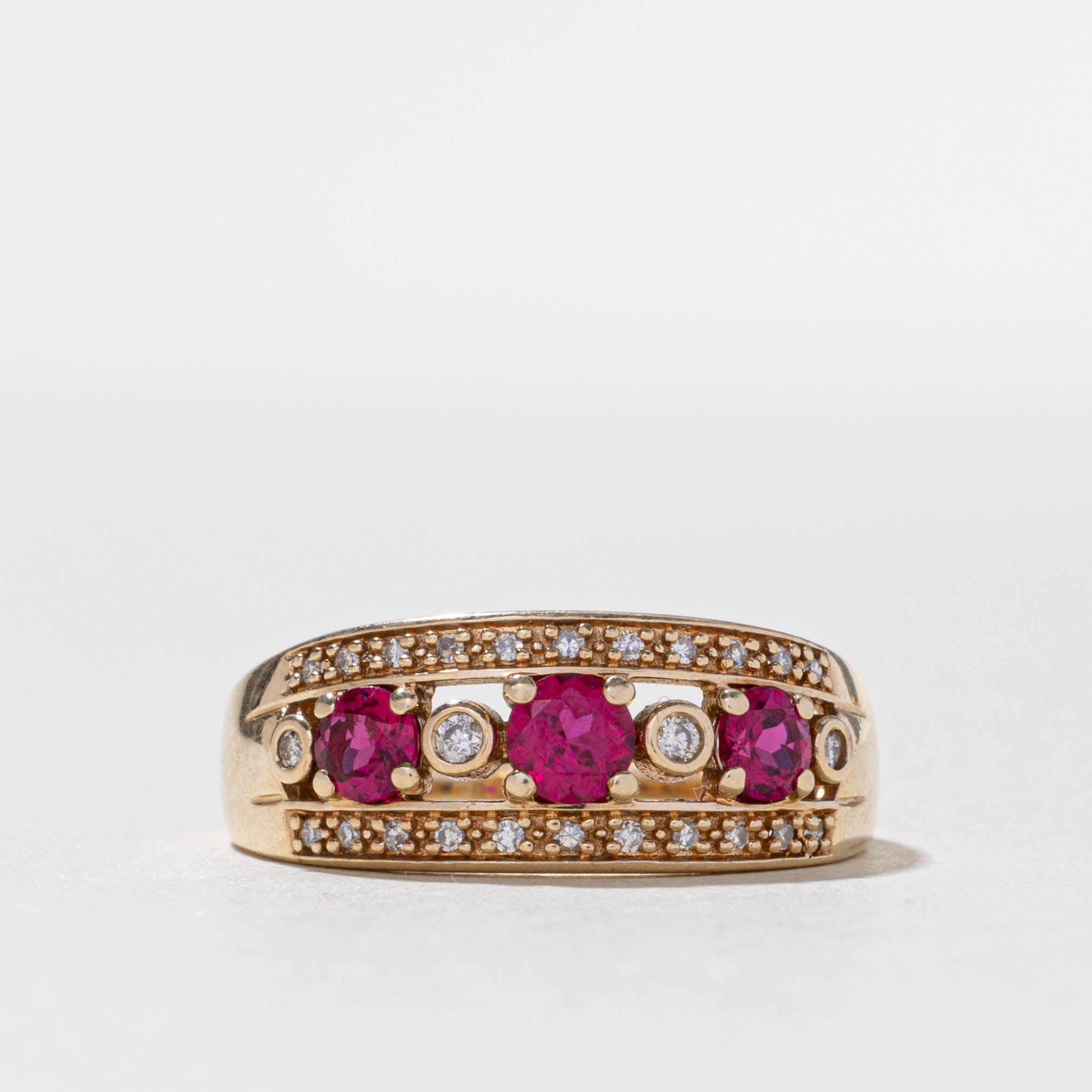 10k Synthetic Ruby & Natural Diamond Band | 0.60ctw, 0.07ctw | SZ 8.25