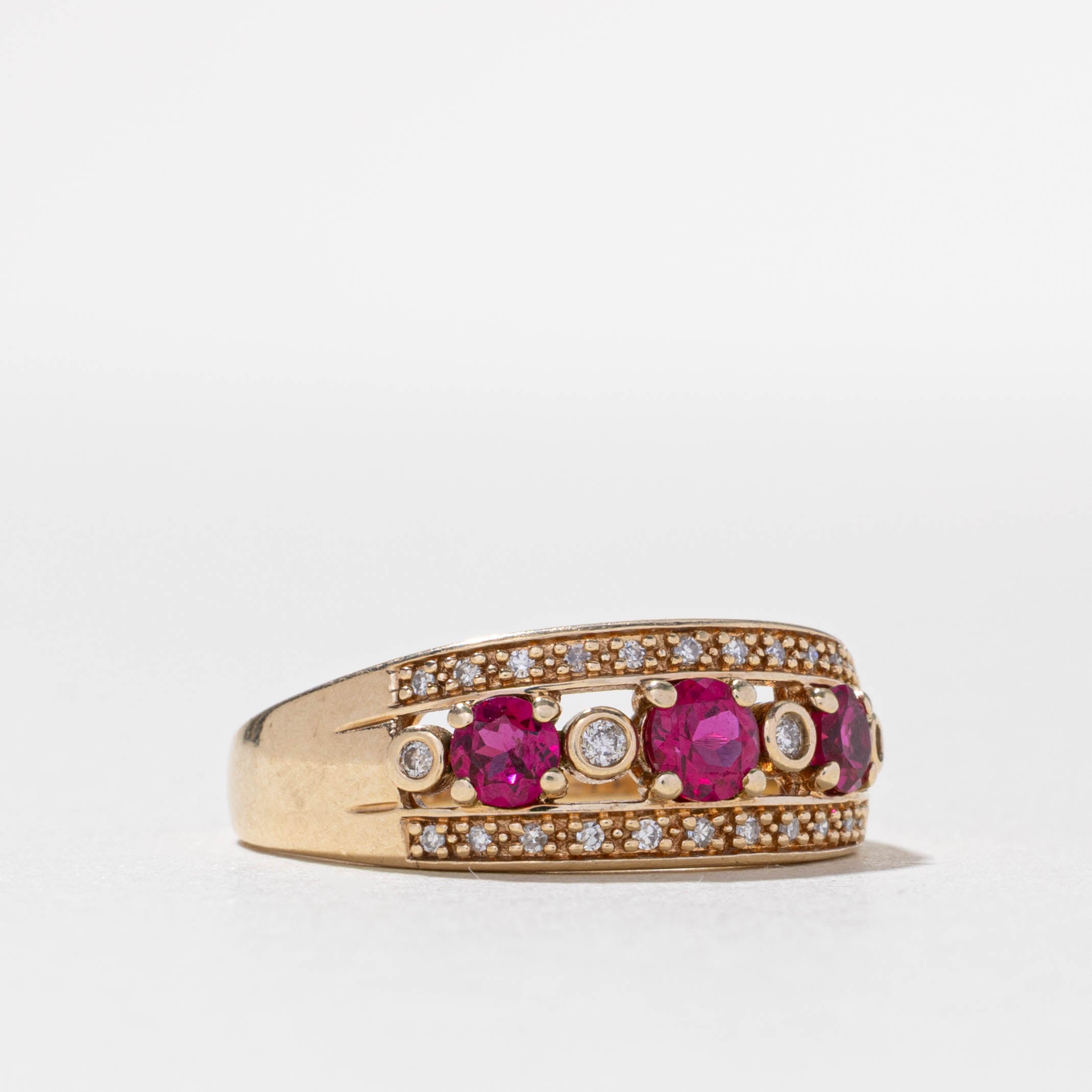 10k Synthetic Ruby & Natural Diamond Band | 0.60ctw, 0.07ctw | SZ 8.25