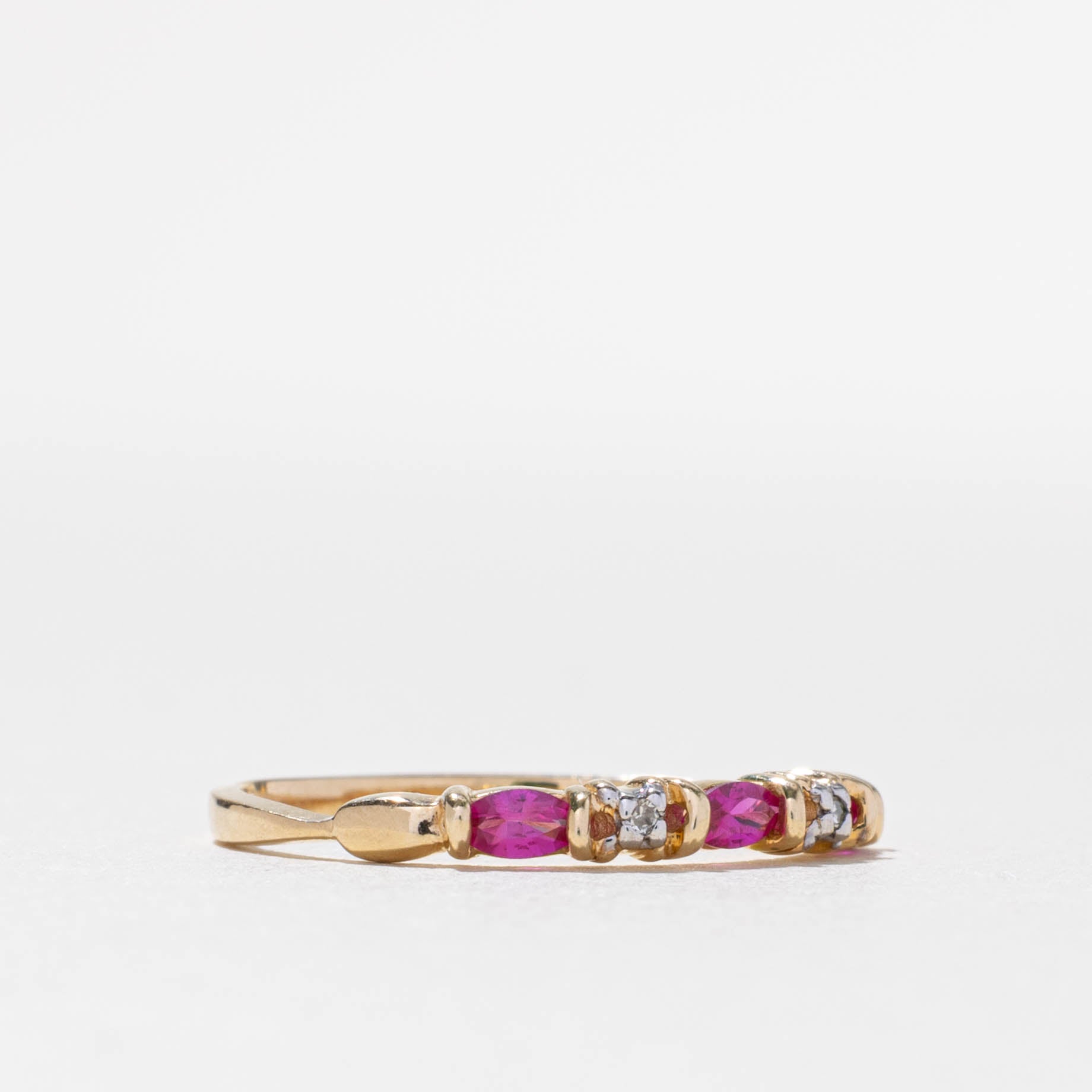 10k Semi Eternity Synthetic Ruby & Diamond Band | 0.12ctw, 0.02ctw | 2.65mm | SZ 6.75