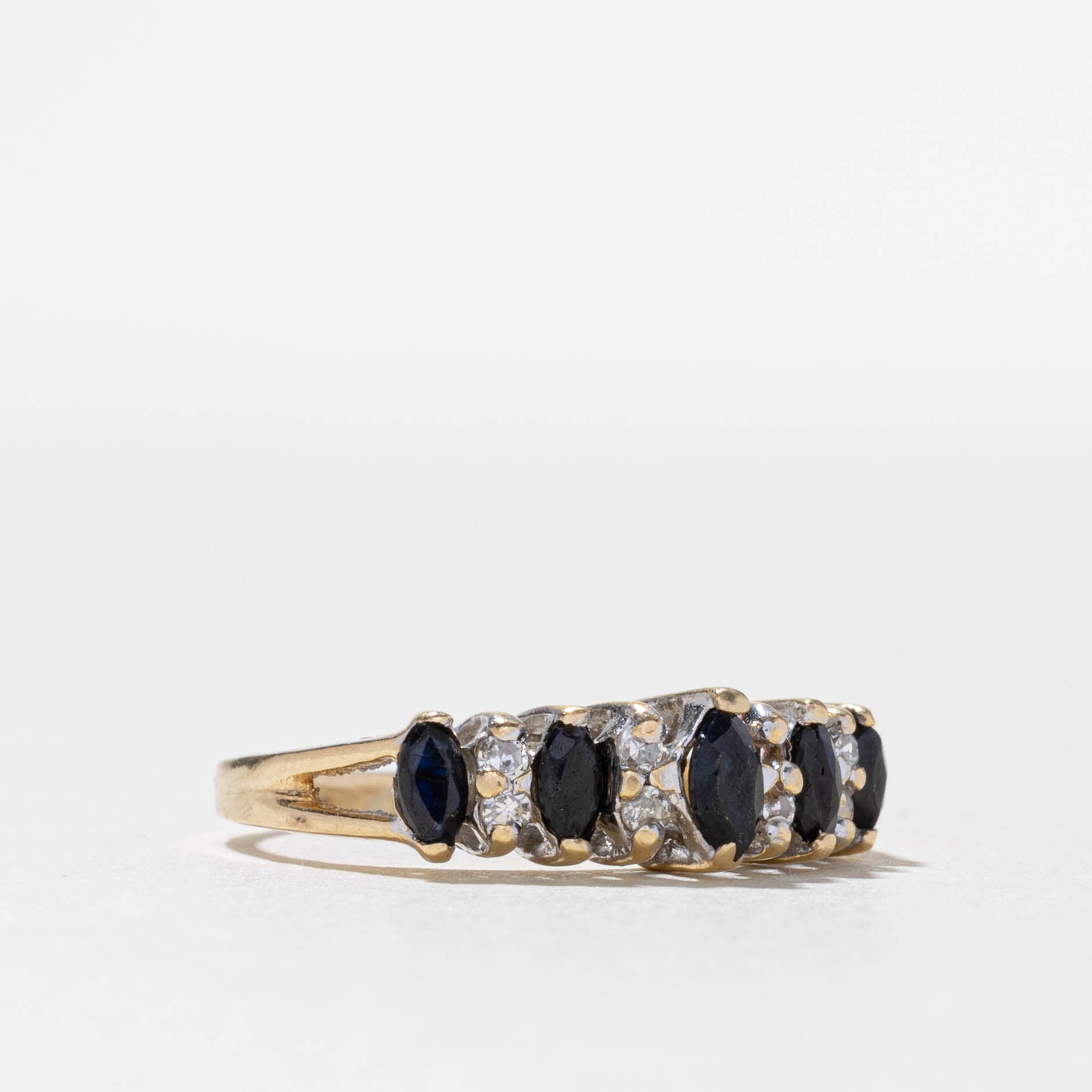 10k Five Stone Sapphire & Diamond Accented Ring | 0.50ctw, 0.10ctw | SZ 6.5