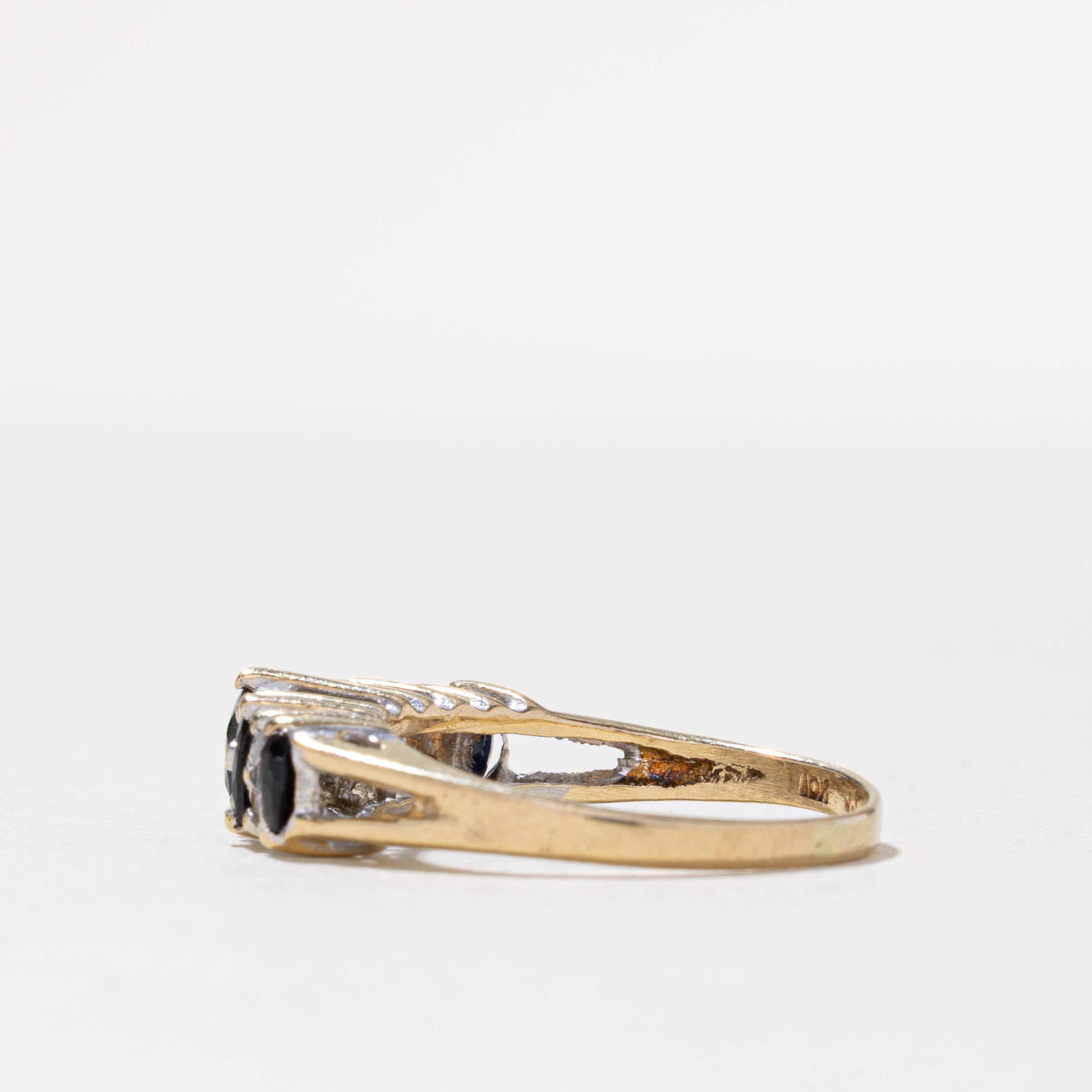 10k Five Stone Sapphire & Diamond Accented Ring | 0.50ctw, 0.10ctw | SZ 6.5