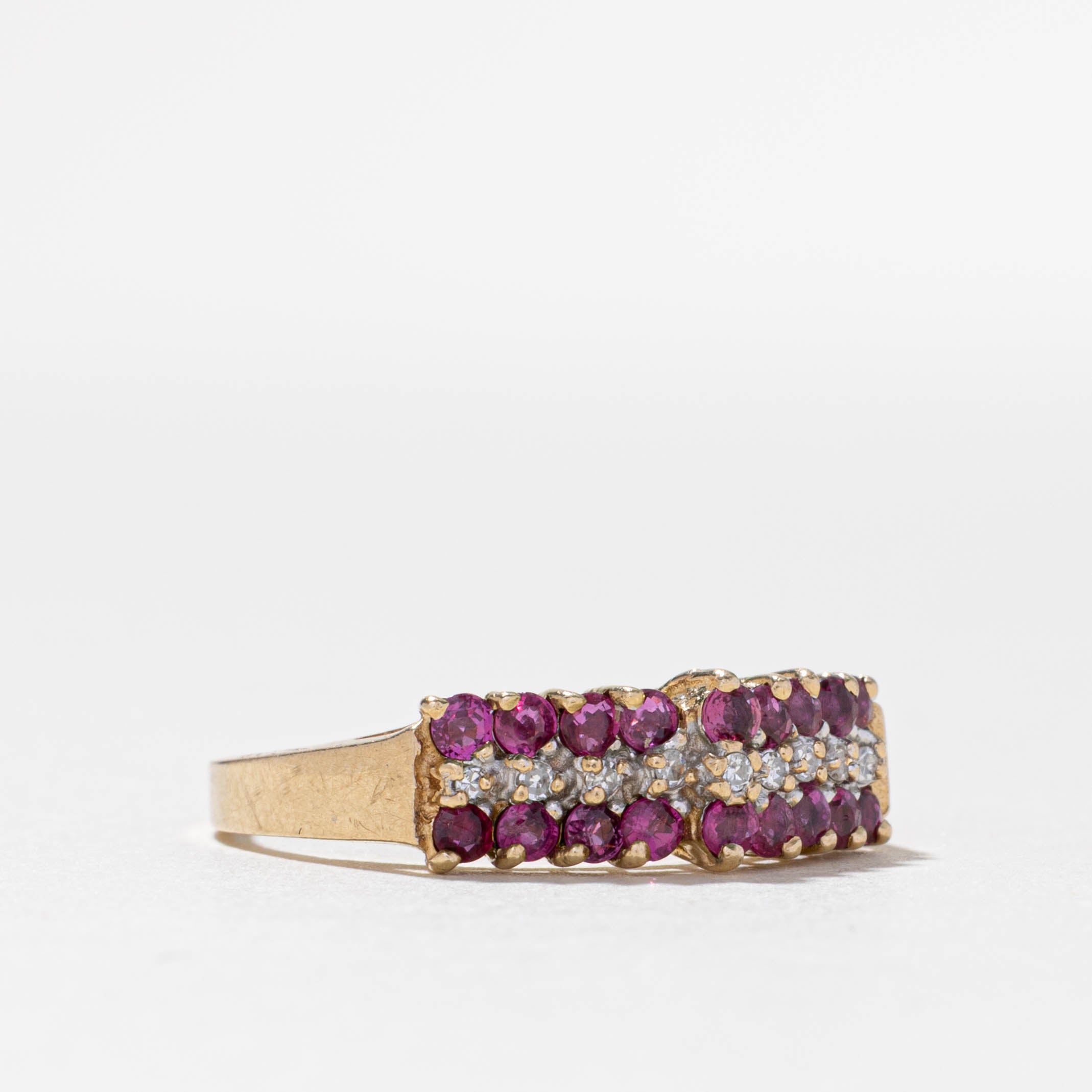 10k Ruby & Diamond Multi Row Ring | 0.34ctw, 0.04ctw | SZ 8