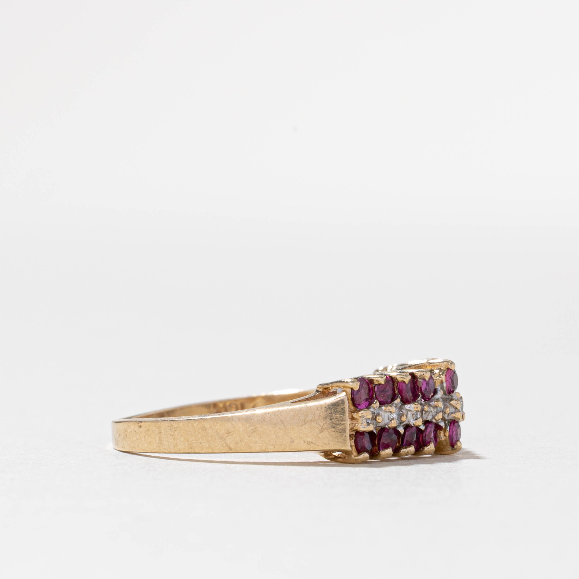 10k Ruby & Diamond Multi Row Ring | 0.34ctw, 0.04ctw | SZ 8