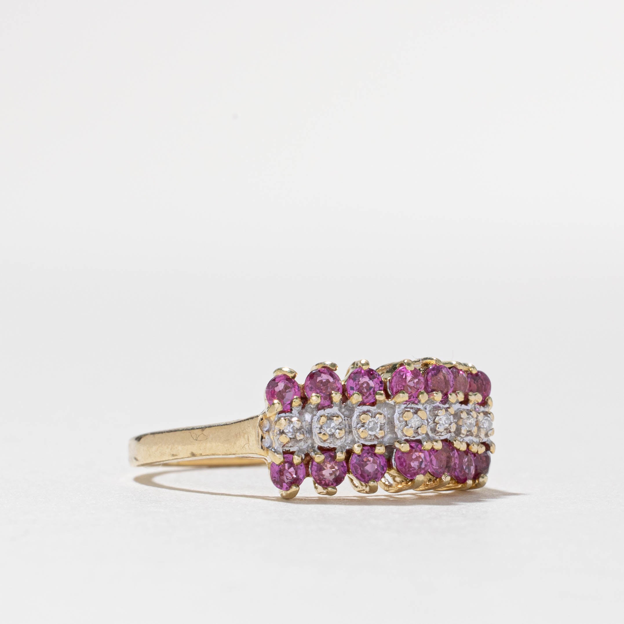 10k Ruby & Diamond Multi Row Ring | 0.70ctw, 0.04ctw | SZ 9.5