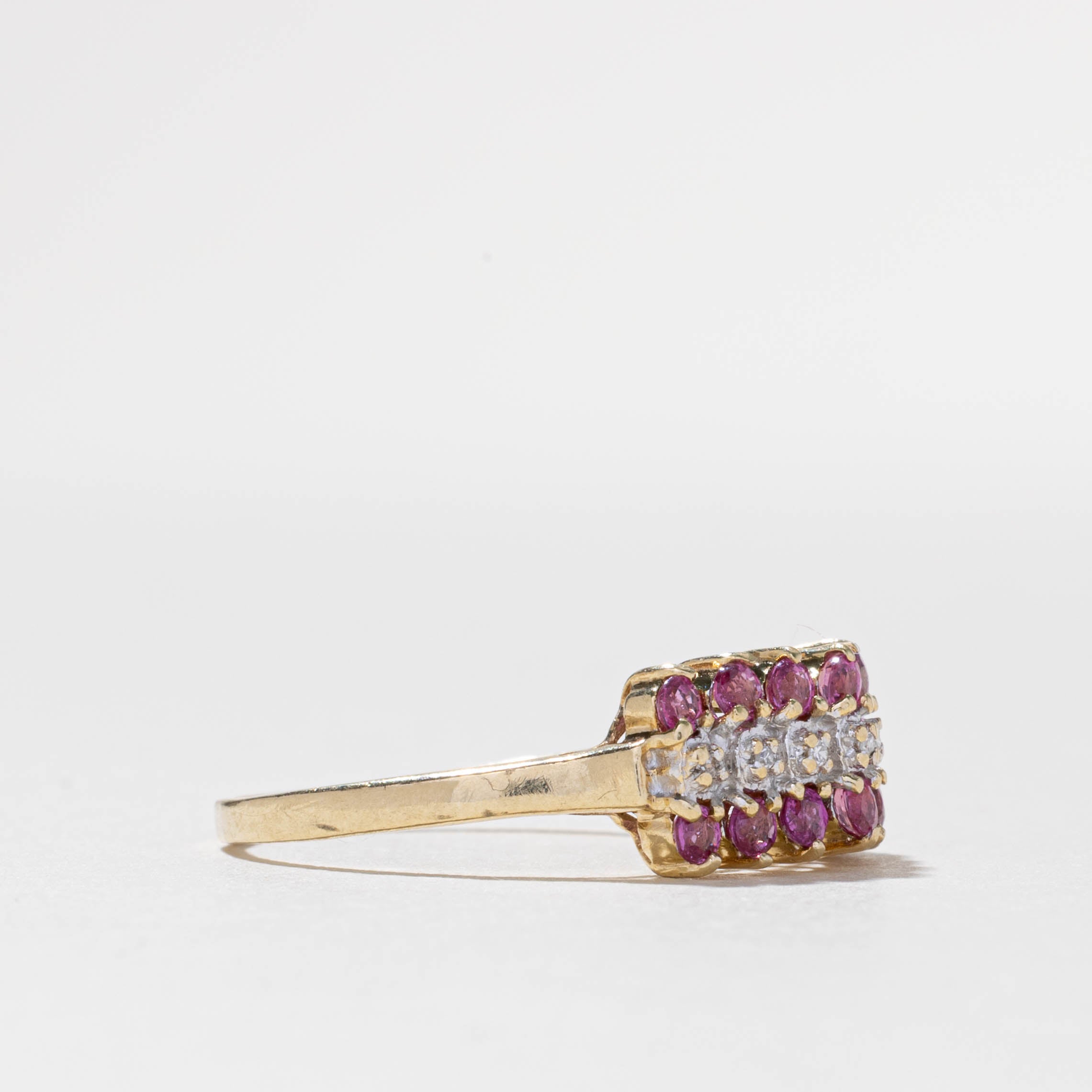 10k Ruby & Diamond Multi Row Ring | 0.70ctw, 0.04ctw | SZ 9.5