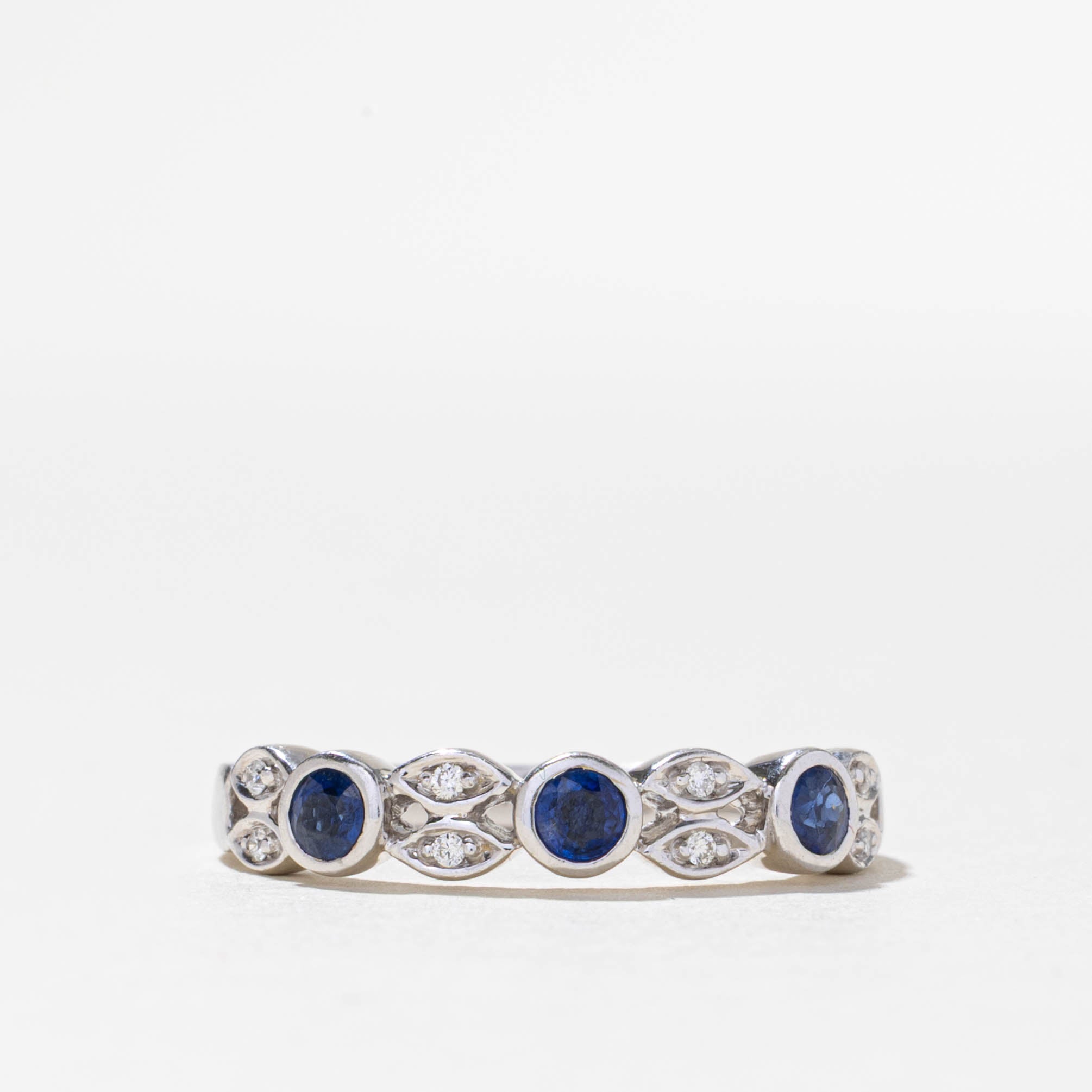 10k Semi Eternity Bezel Set Sapphire & Diamond Ring | 0.21ctw, 0.08ctw | SZ 7.5
