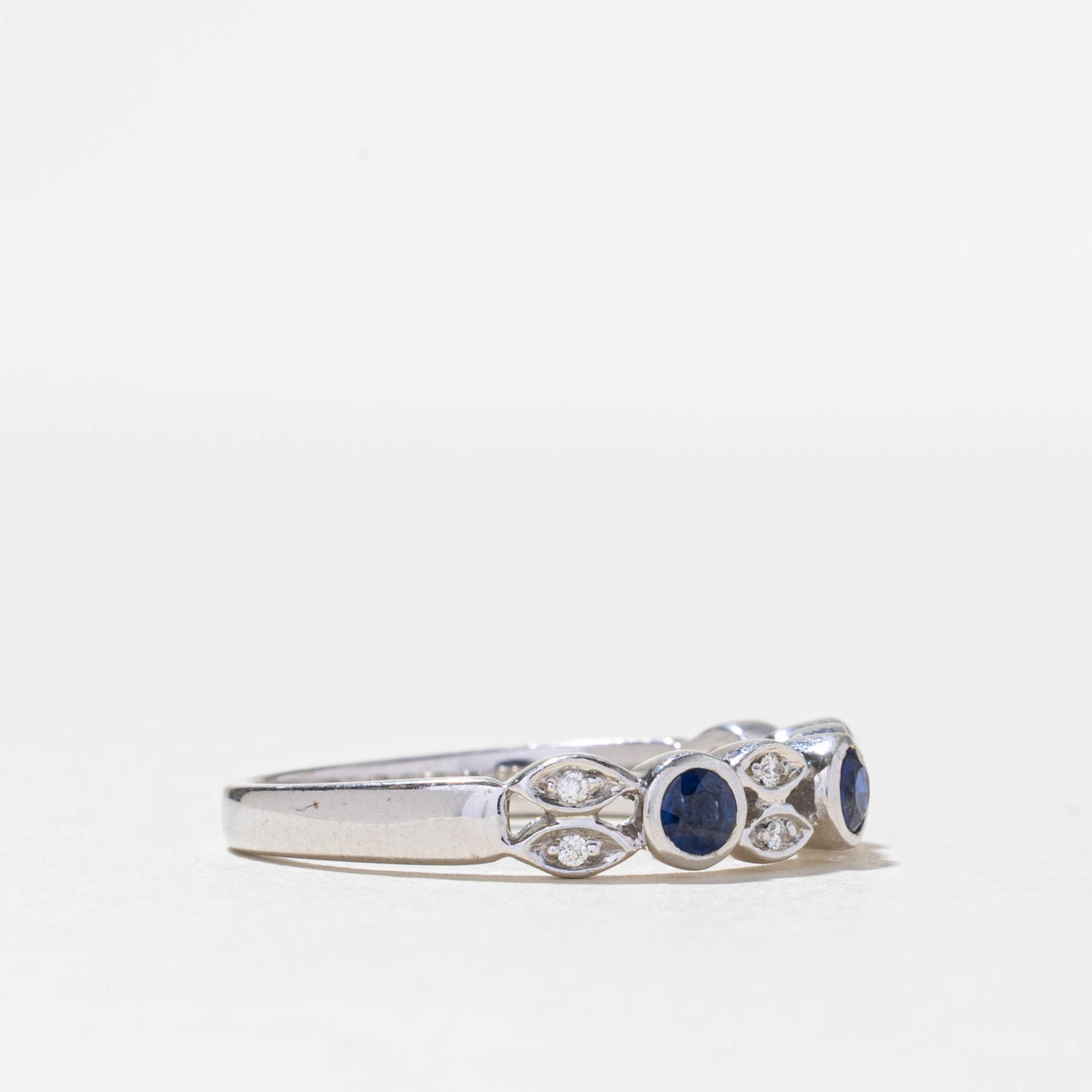 10k Semi Eternity Bezel Set Sapphire & Diamond Ring | 0.21ctw, 0.08ctw | SZ 7.5