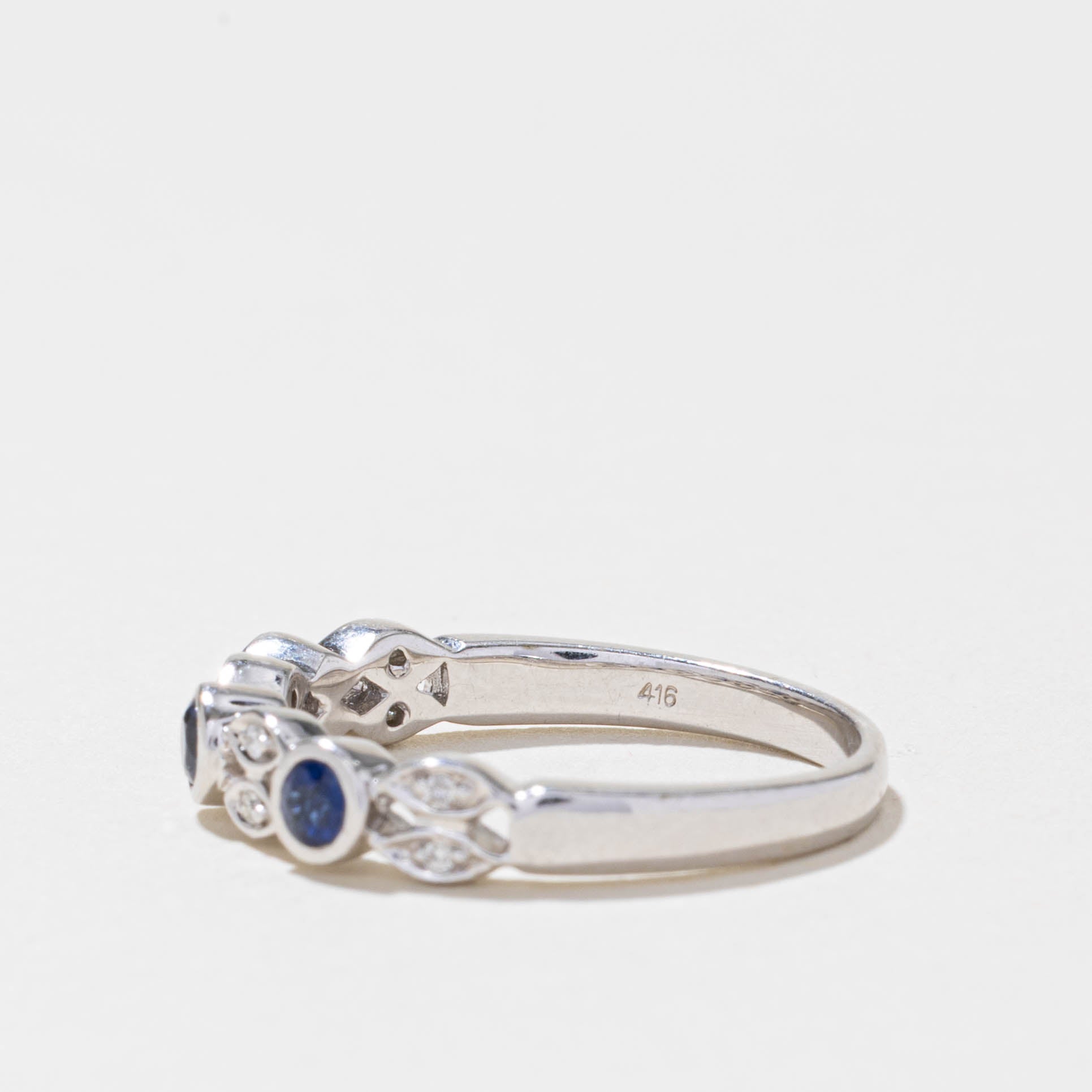 10k Semi Eternity Bezel Set Sapphire & Diamond Ring | 0.21ctw, 0.08ctw | SZ 7.5