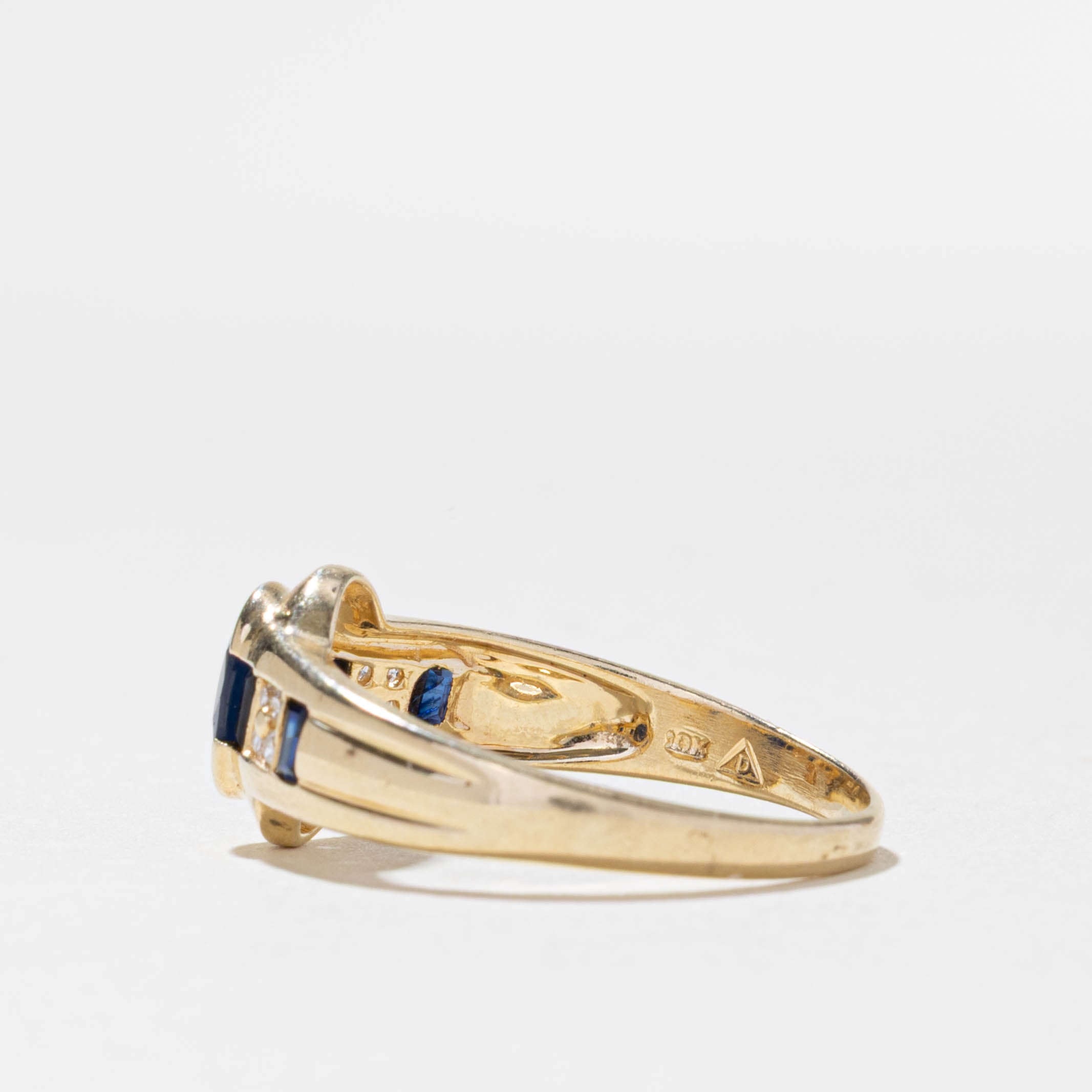 10k Semi Bezel Sapphire & Diamond Ring | 0.95ctw, 0.04ctw | SZ 9.5