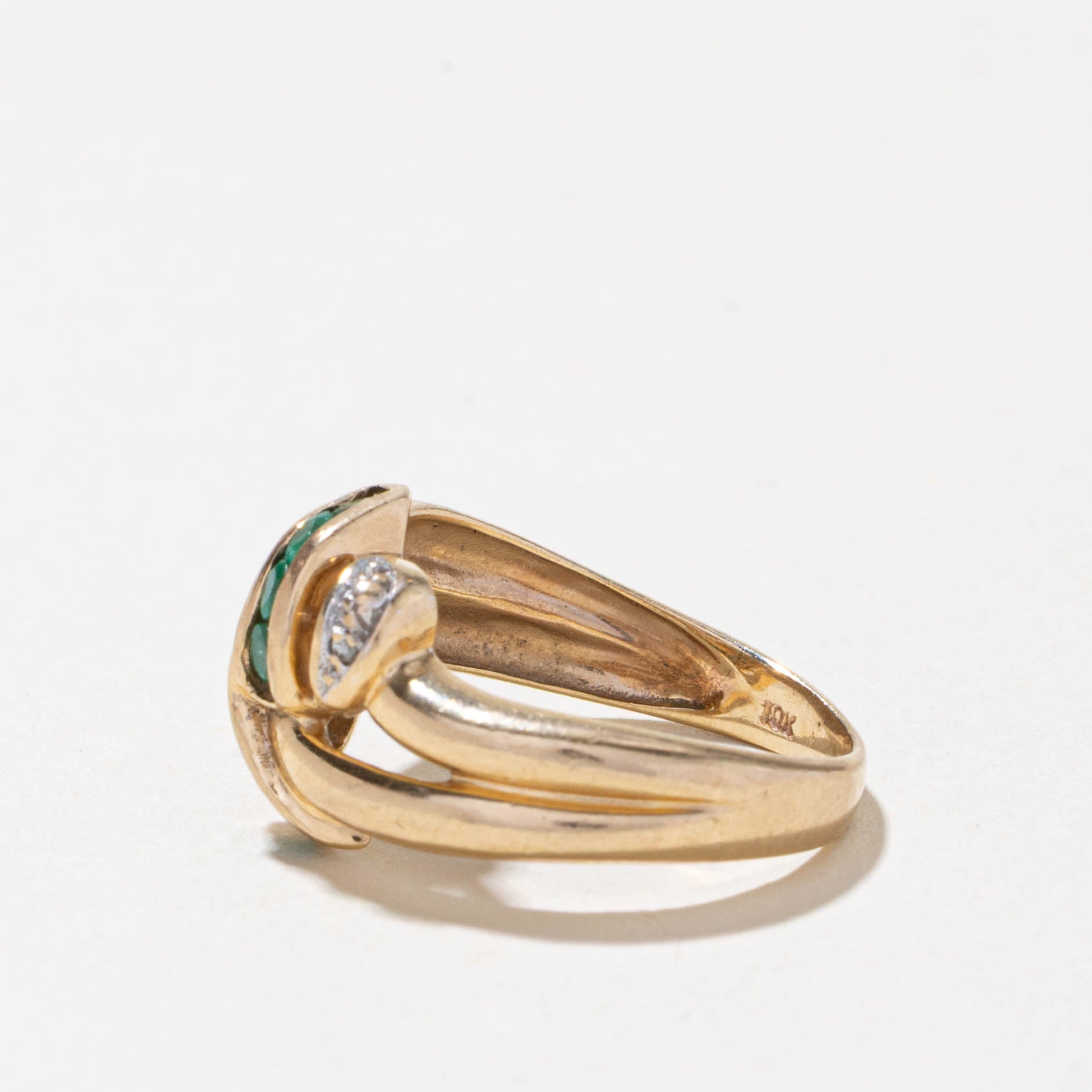 10k Emerald & Diamond Crossover Ring | 0.28ctw, 0.01ctw | SZ 5.5