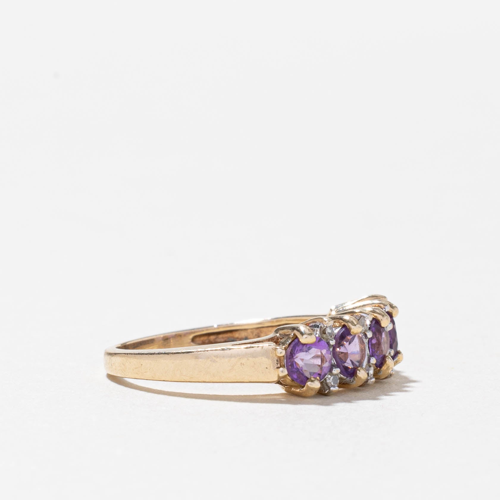 10k Five Stone Amethyst & Diamond Accented Ring | 0.65ctw, 0.04ctw | SZ 4.5