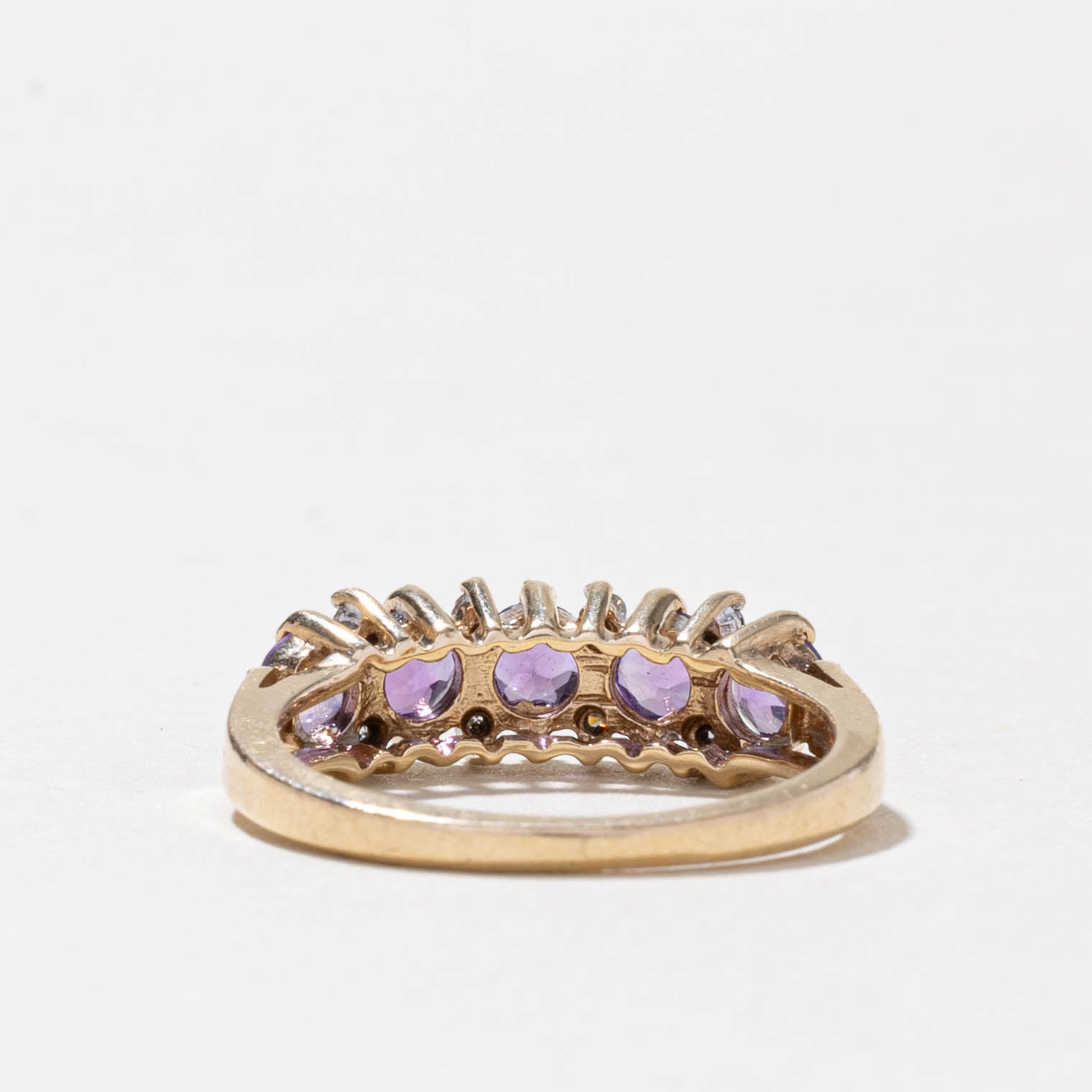 10k Five Stone Amethyst & Diamond Accented Ring | 0.65ctw, 0.04ctw | SZ 4.5