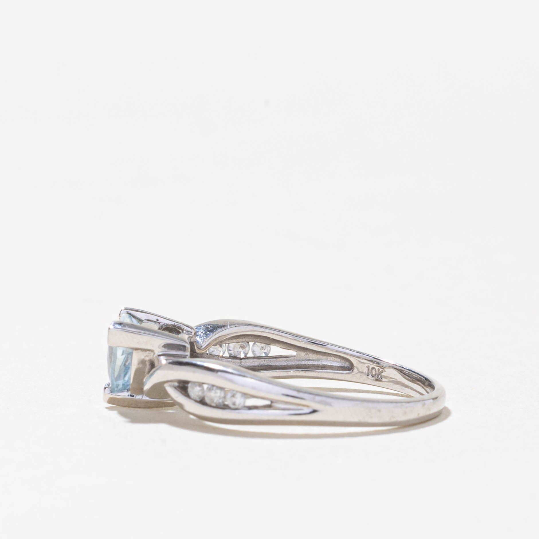 10k Aquamarine & Diamond Crossover Ring | 0.45ct, 0.03ctw | SZ 7.25